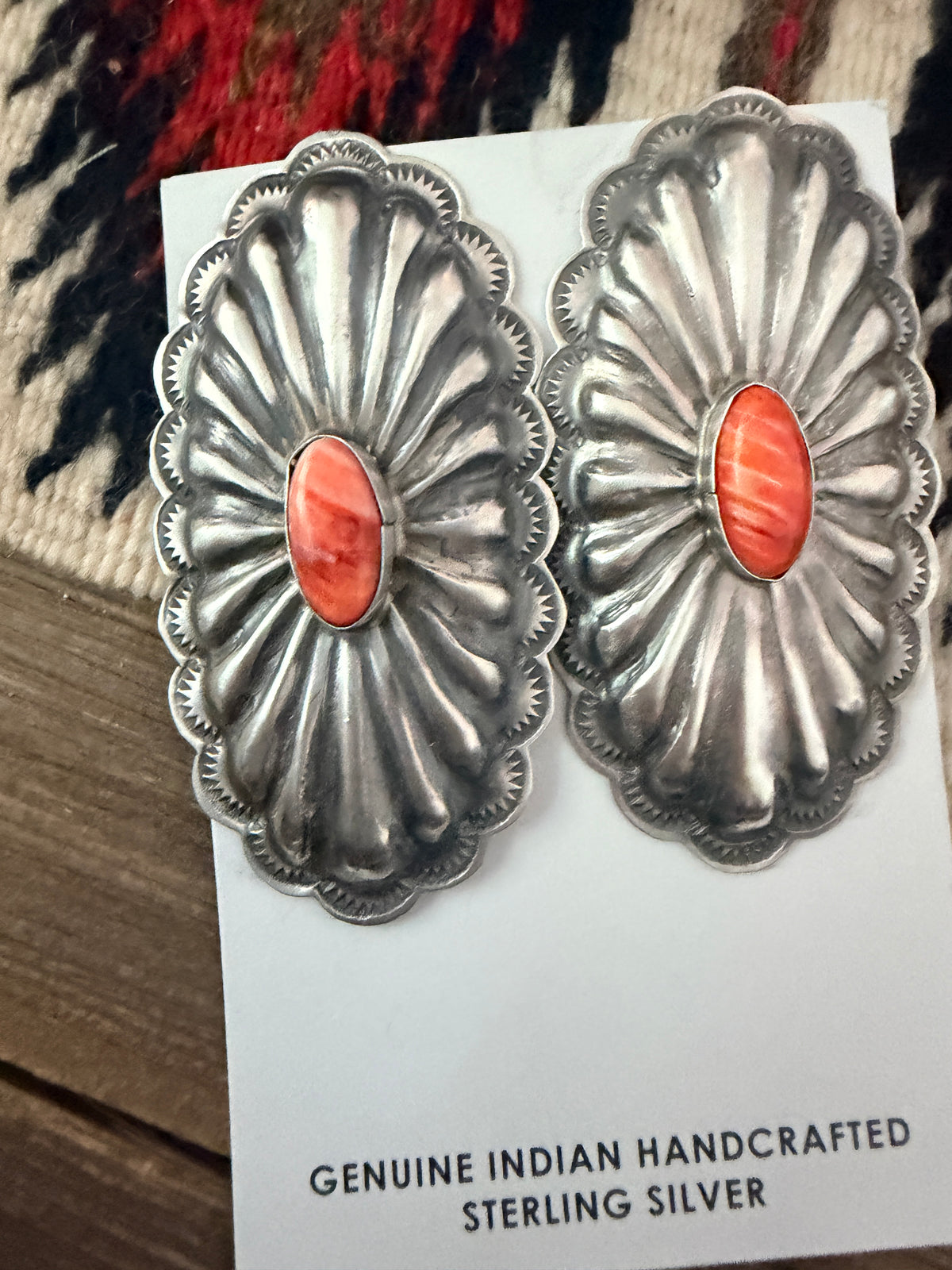Handcrafted Spiny Oyster & Sterling Silver Concho Post Earrings by Rita Lee