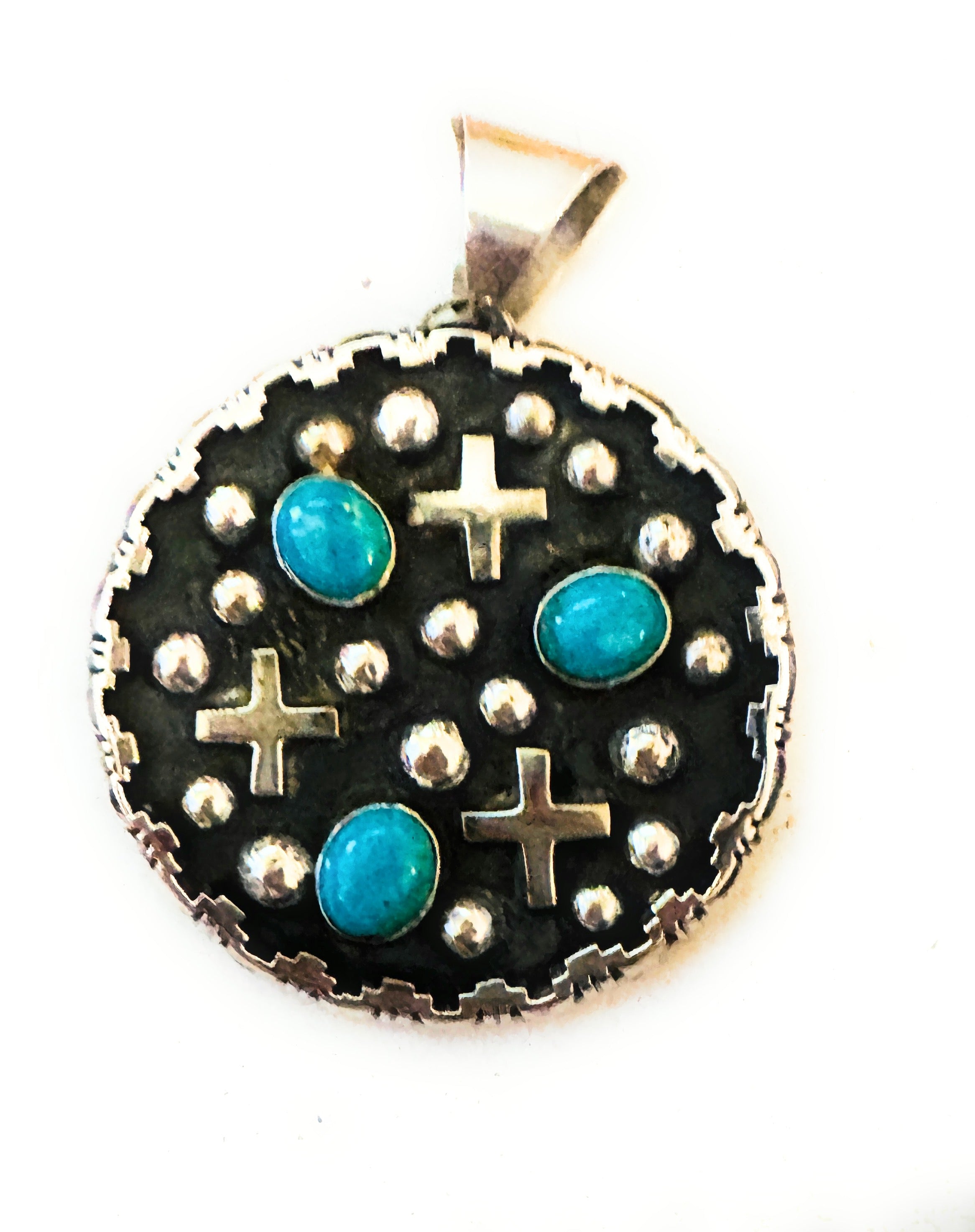 Navajo Sterling Silver & Turquoise Cross Pendant by Chimney Butte