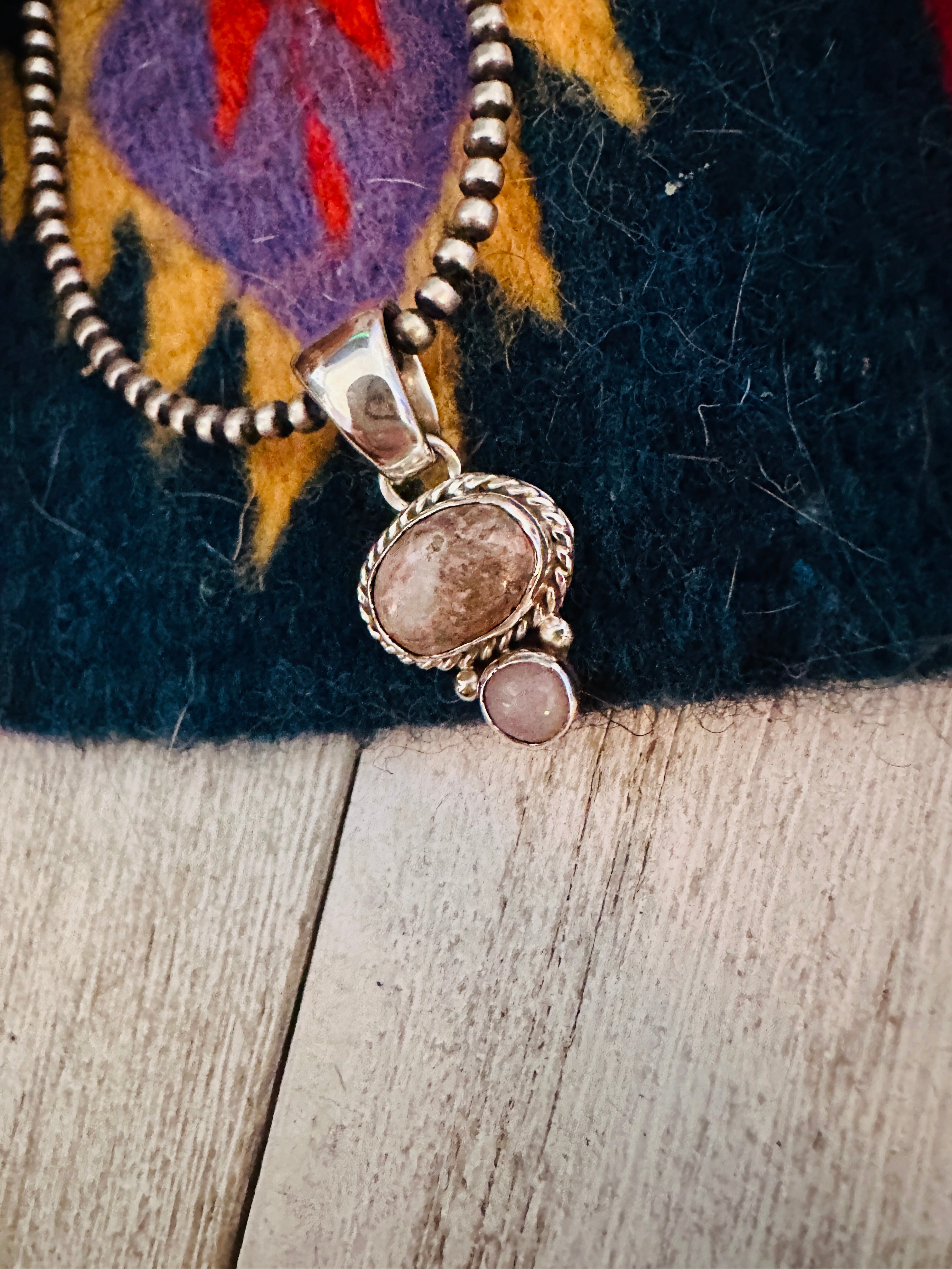 Navajo Sterling Silver & Rhodochrosite Pendant