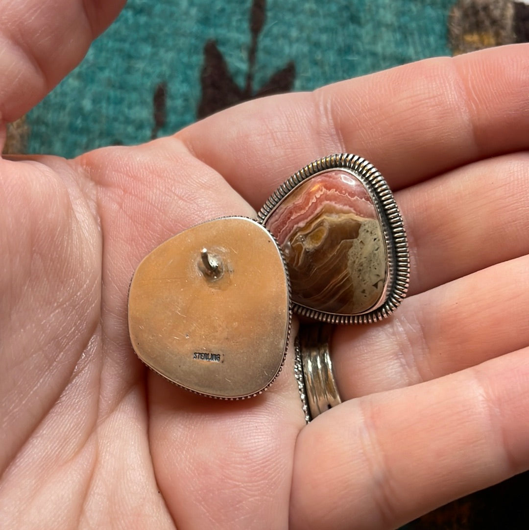 Navajo Sterling Silver & Rhodochrosite Stone Post Earrings