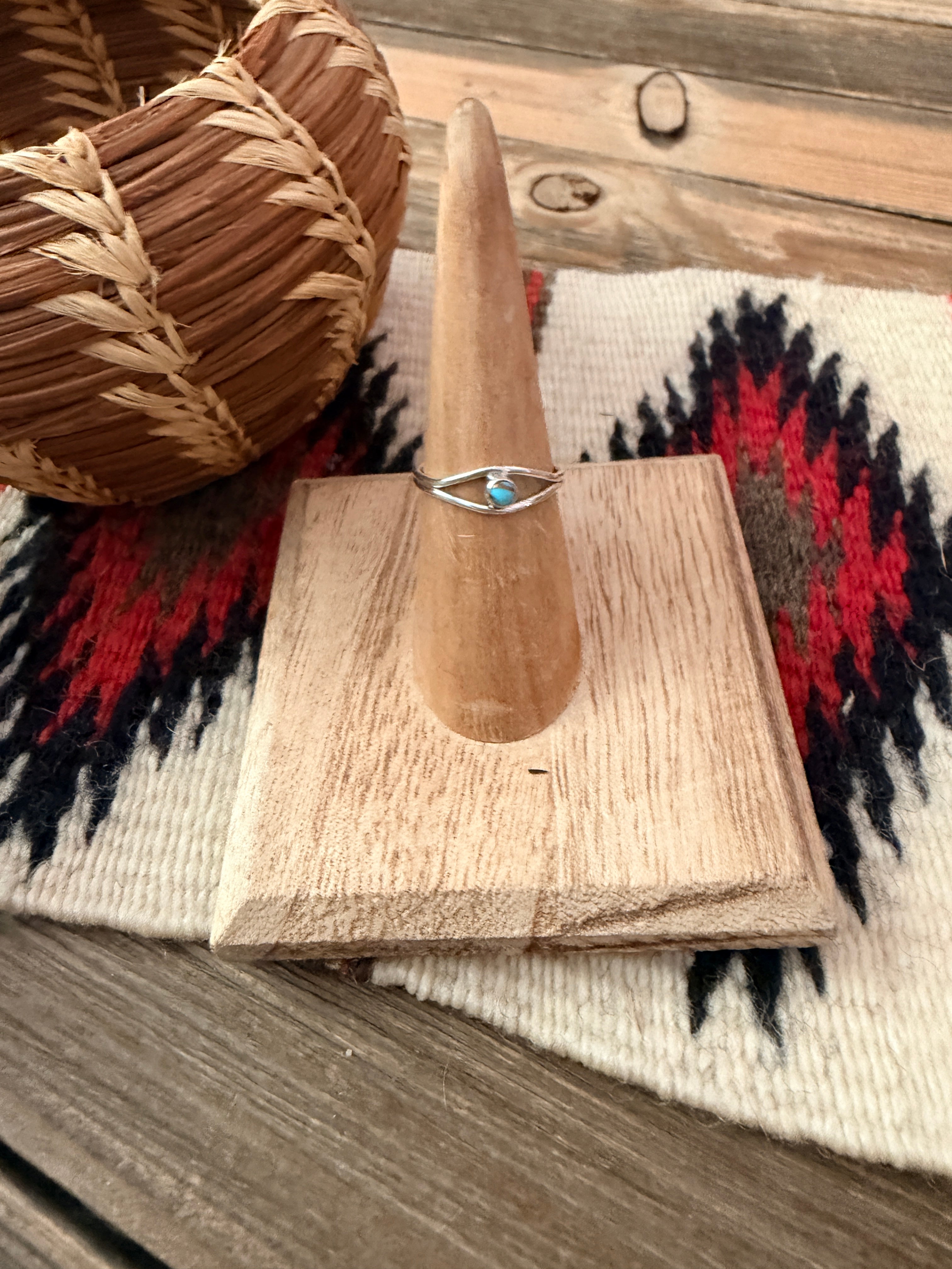Handmade Sterling Silver & Blue Mojave Adjustable Ring