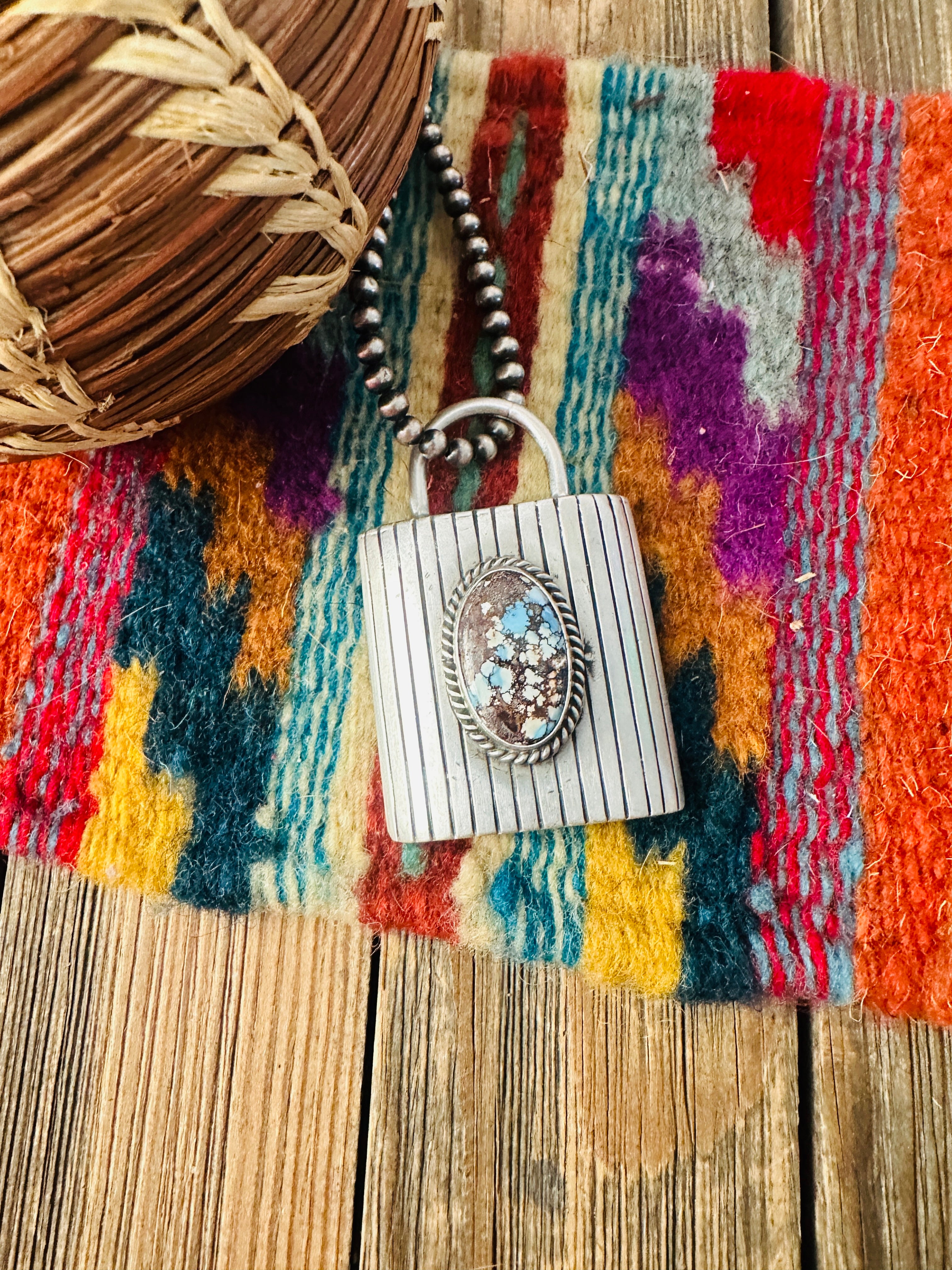 Handcrafted Turquoise & Sterling Silver Locket Style Pendant by Charles Johnson