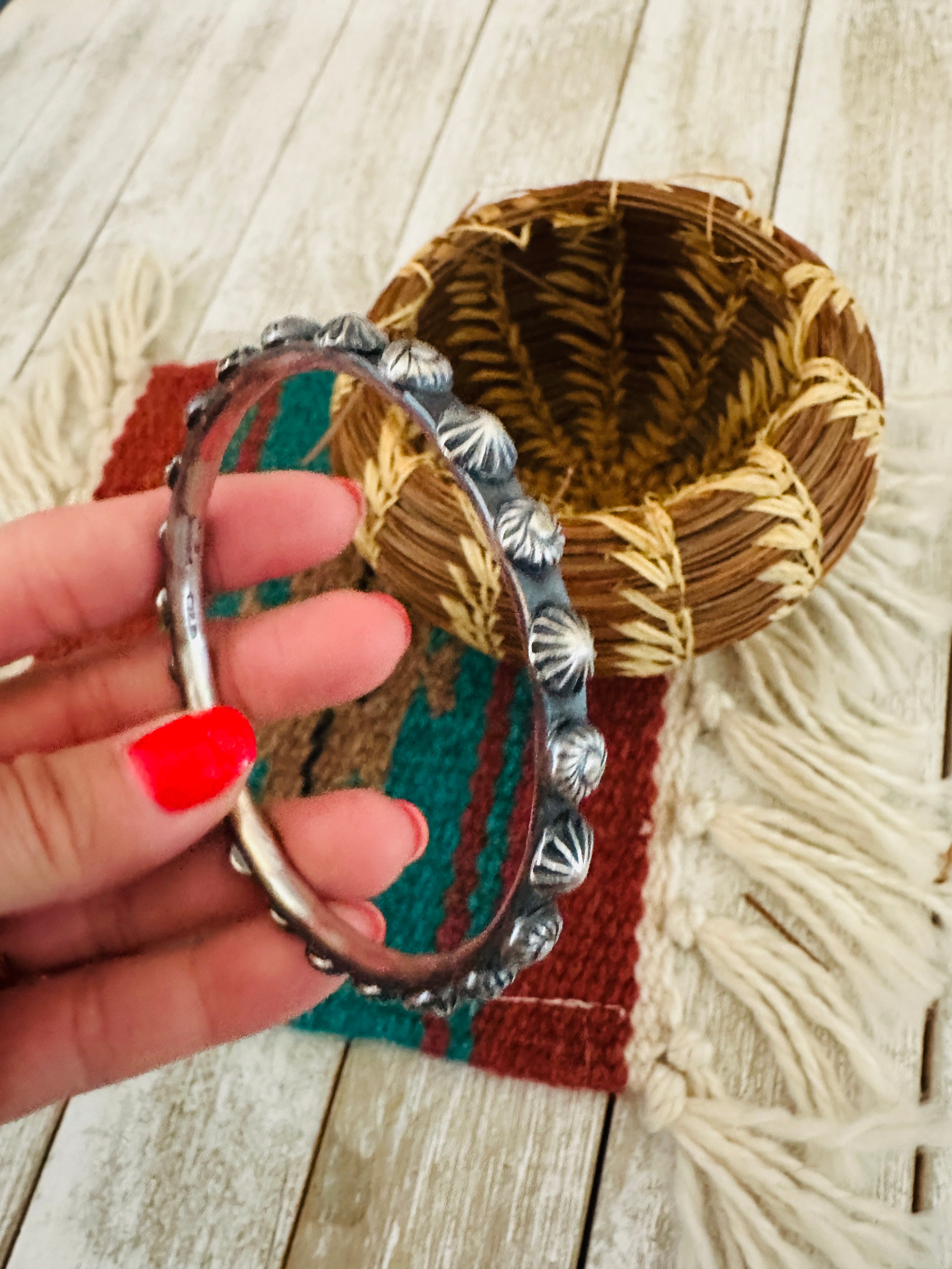 Chimney Butte Navajo Sterling Silver Studded Bangle Bracelet