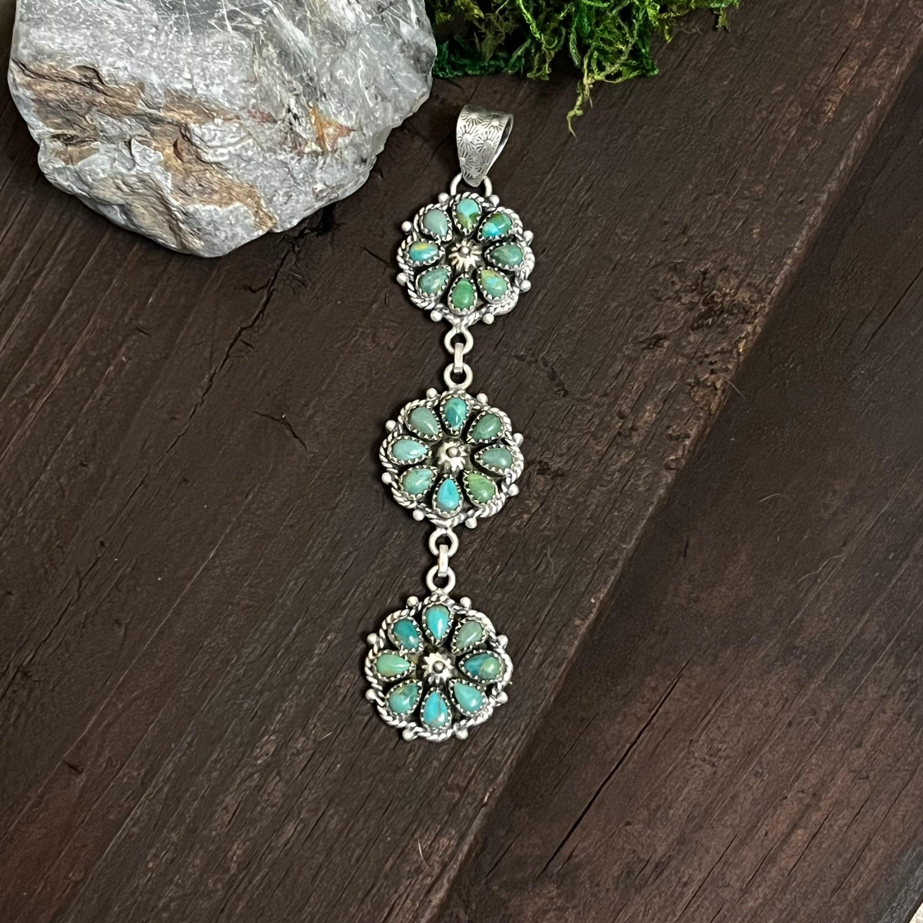 Handmade Sterling Silver & Turquoise 3-Layer Cluster Pendant