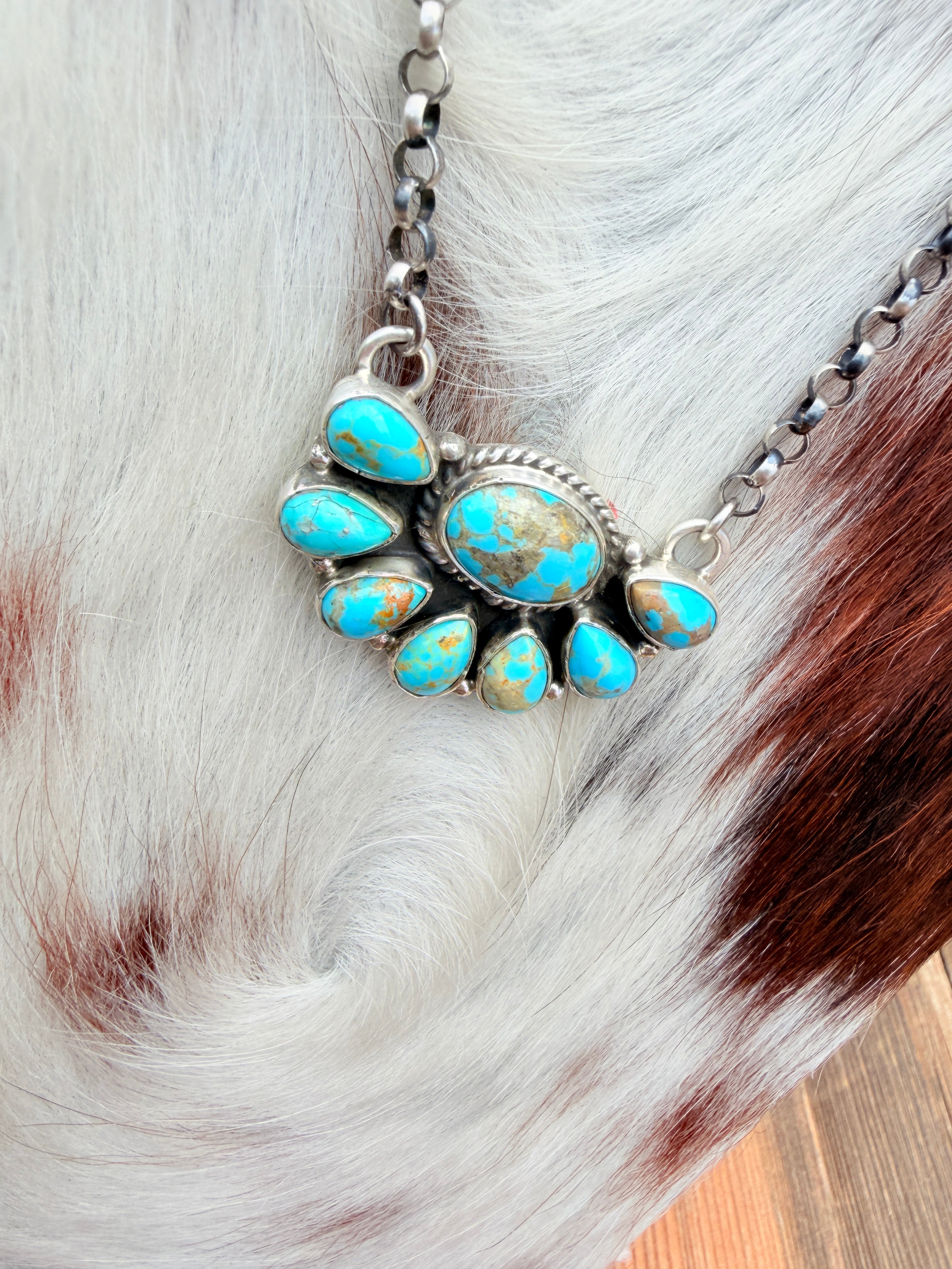 Handcrafted Turquoise & Sterling Silver Cluster Necklace by Marcella James