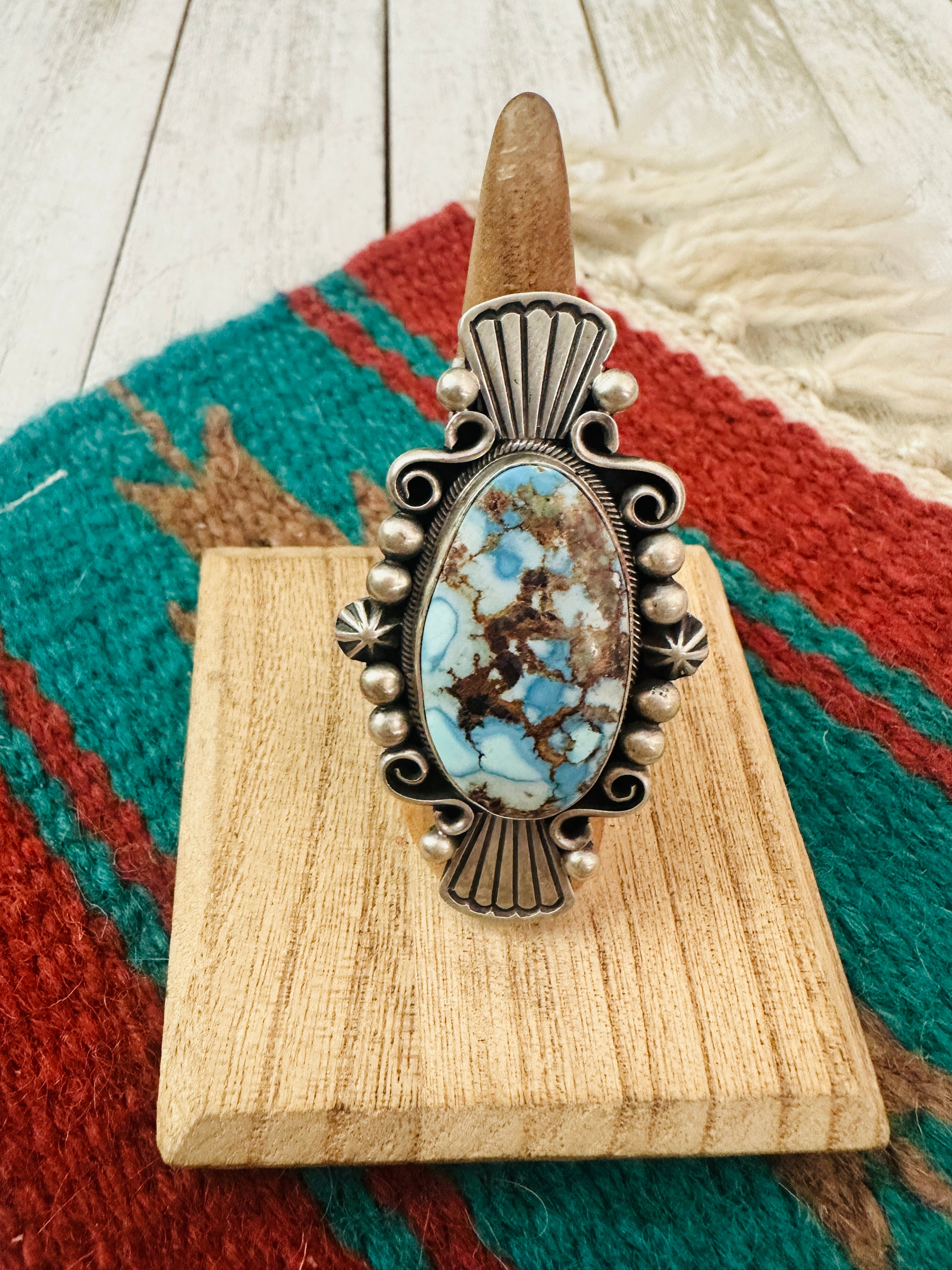 Navajo Golden Hills Turquoise & Sterling Silver Ring Size 7