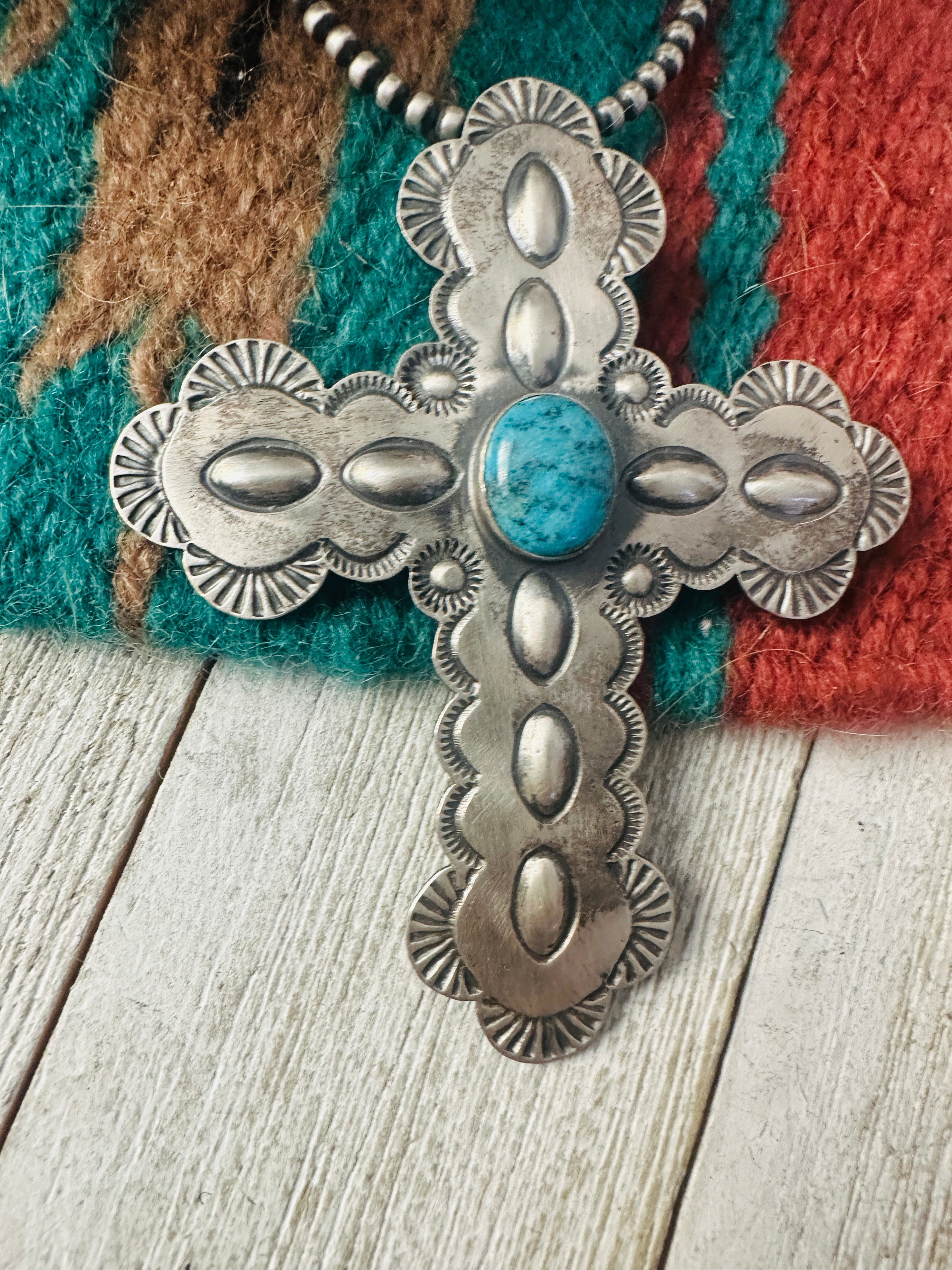 Navajo Turquoise & Sterling Silver Cross Pendant