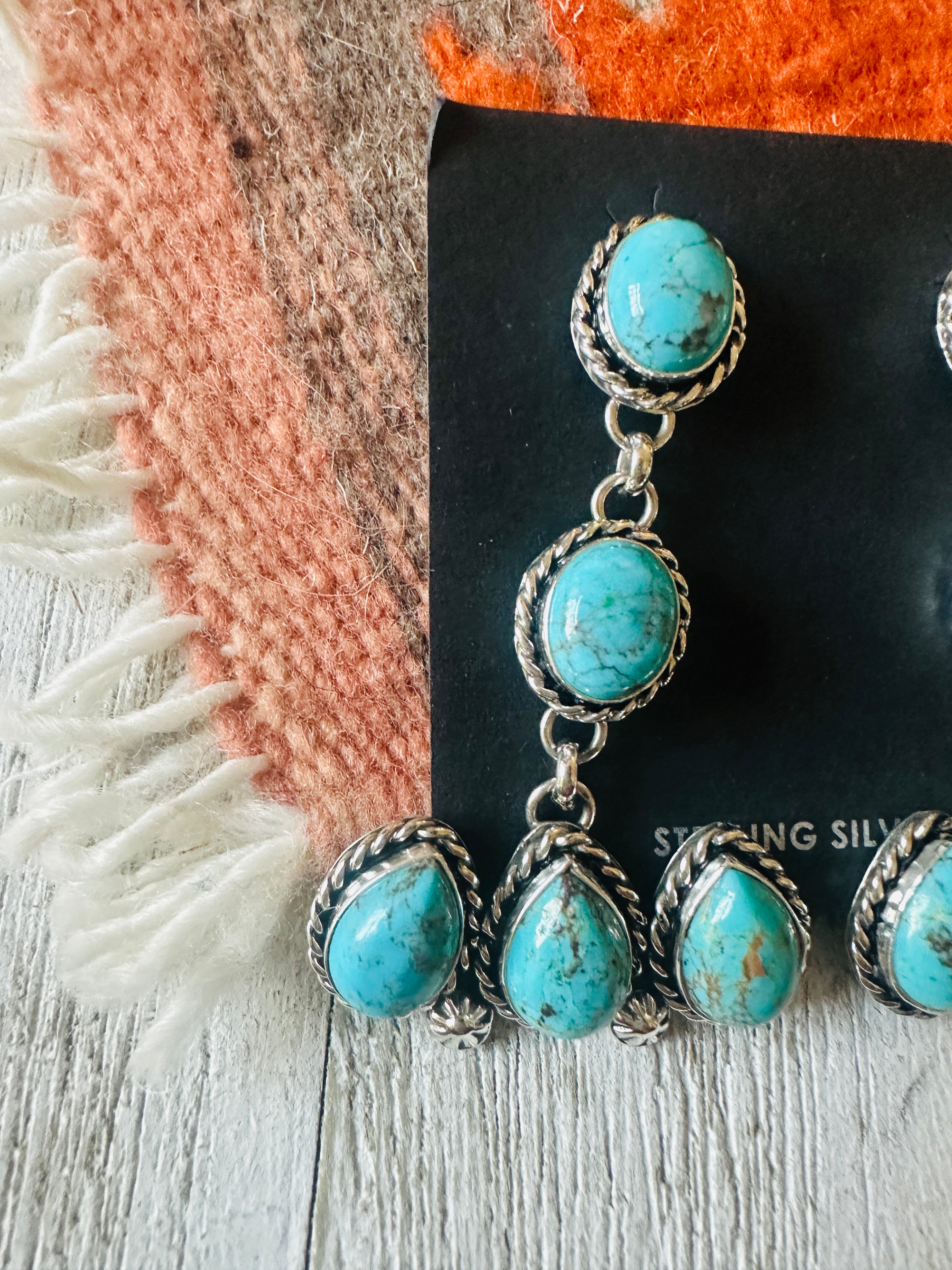 Navajo Turquoise And Sterling Silver Dangle Earrings