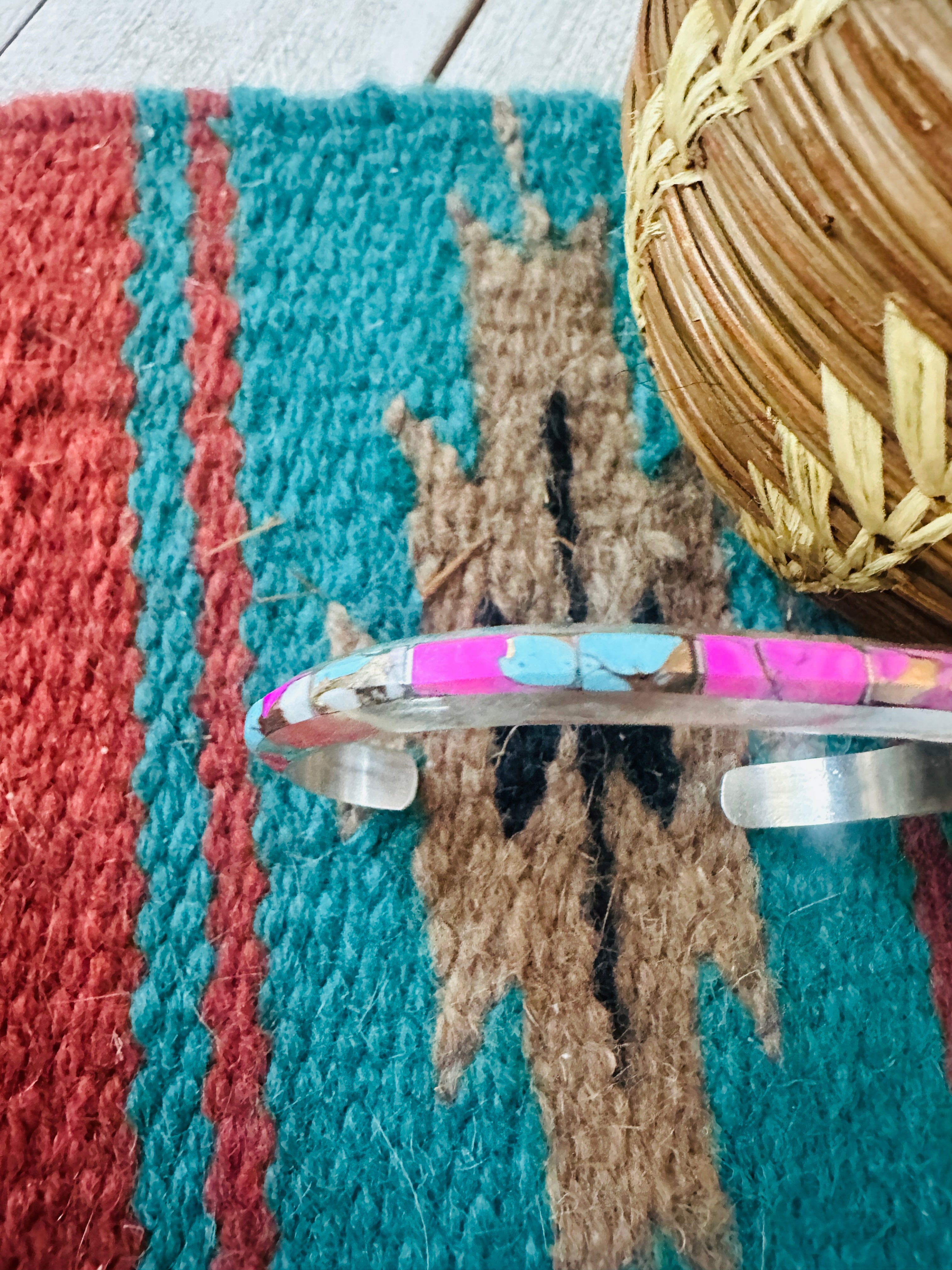 Handcrafted Cotton Candy & Sterling Silver Inlay Cuff Bracelet