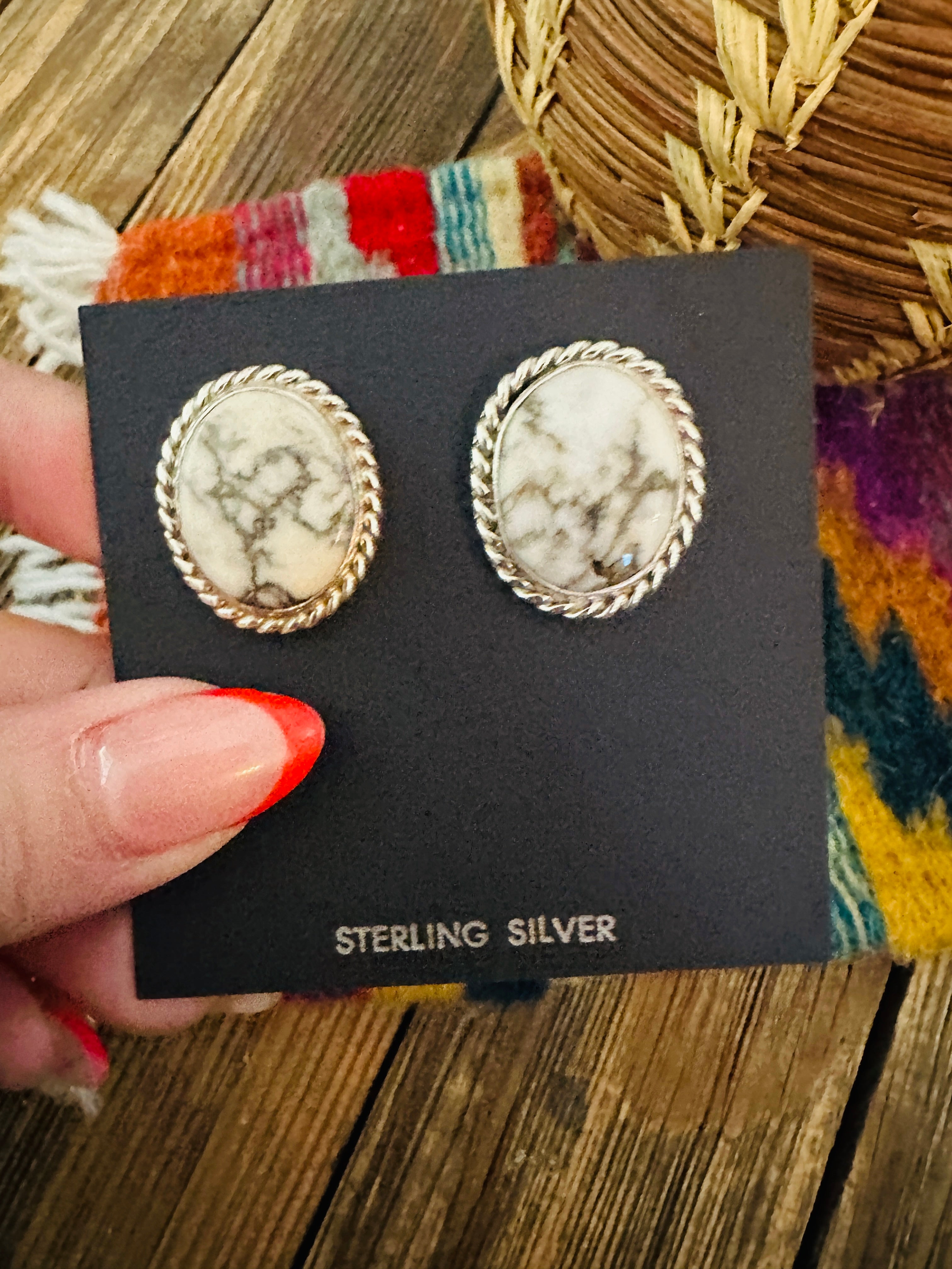 Handcrafted White Buffalo & Sterling Silver Post Earrings