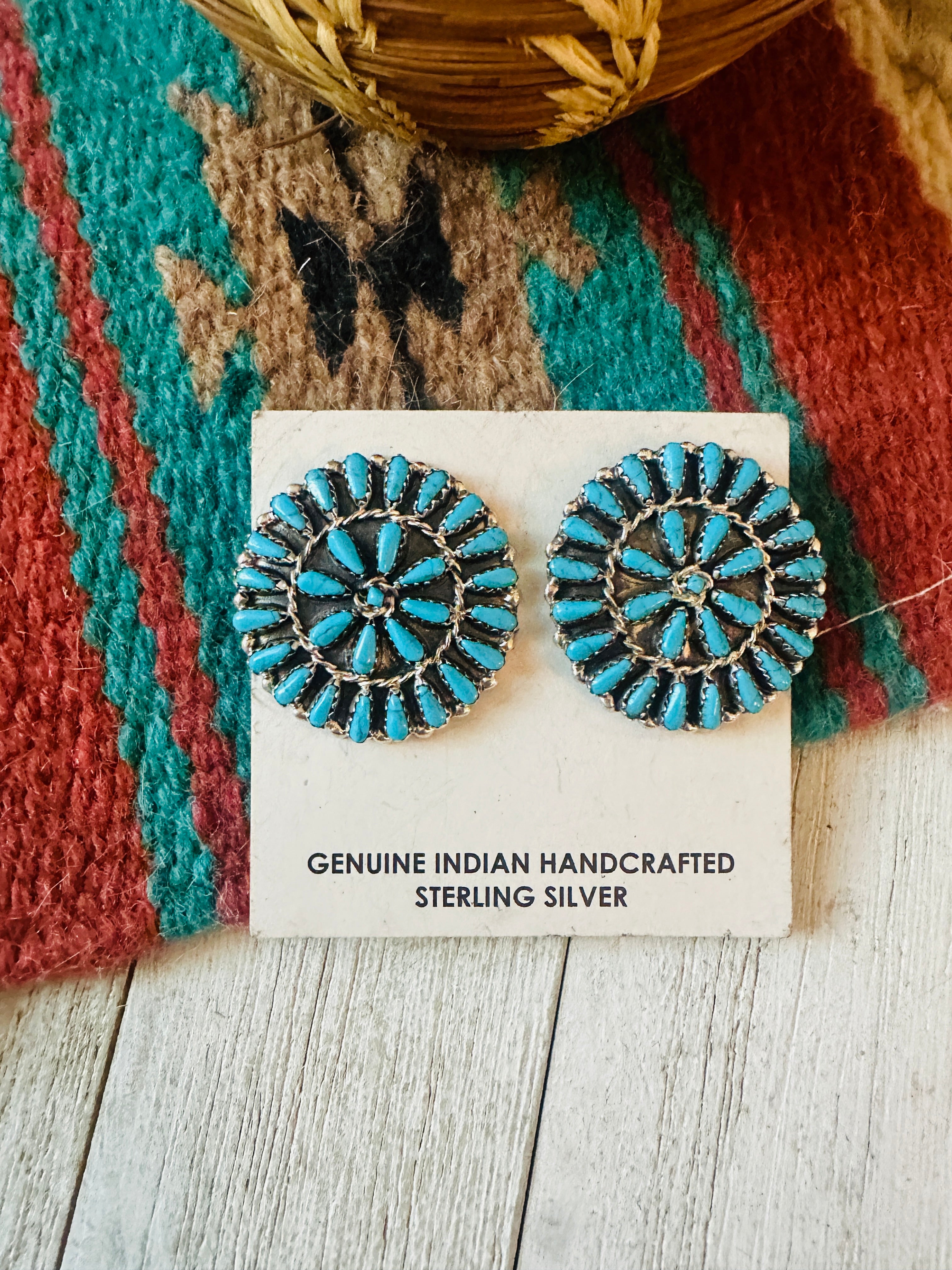 Navajo Sterling Silver & Turquoise Cluster Post Earrings