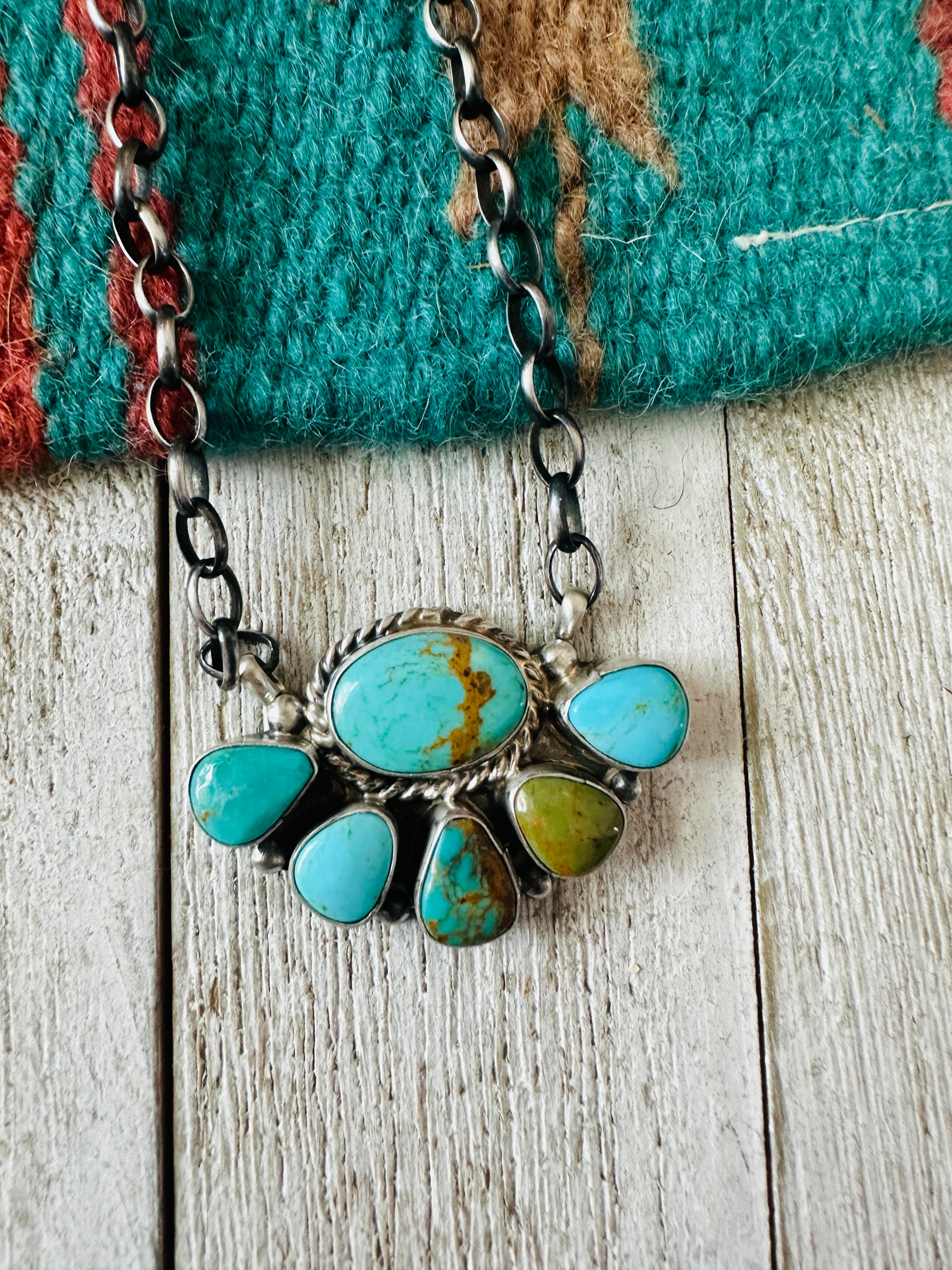 Handcrafted Sterling Silver & Turquoise Cluster Necklace by Elouise Kee