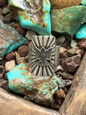 Falcon Trading Company Ingot Sterling Silver Thunderbird Ring by Joe O’Neill, Size 11.5