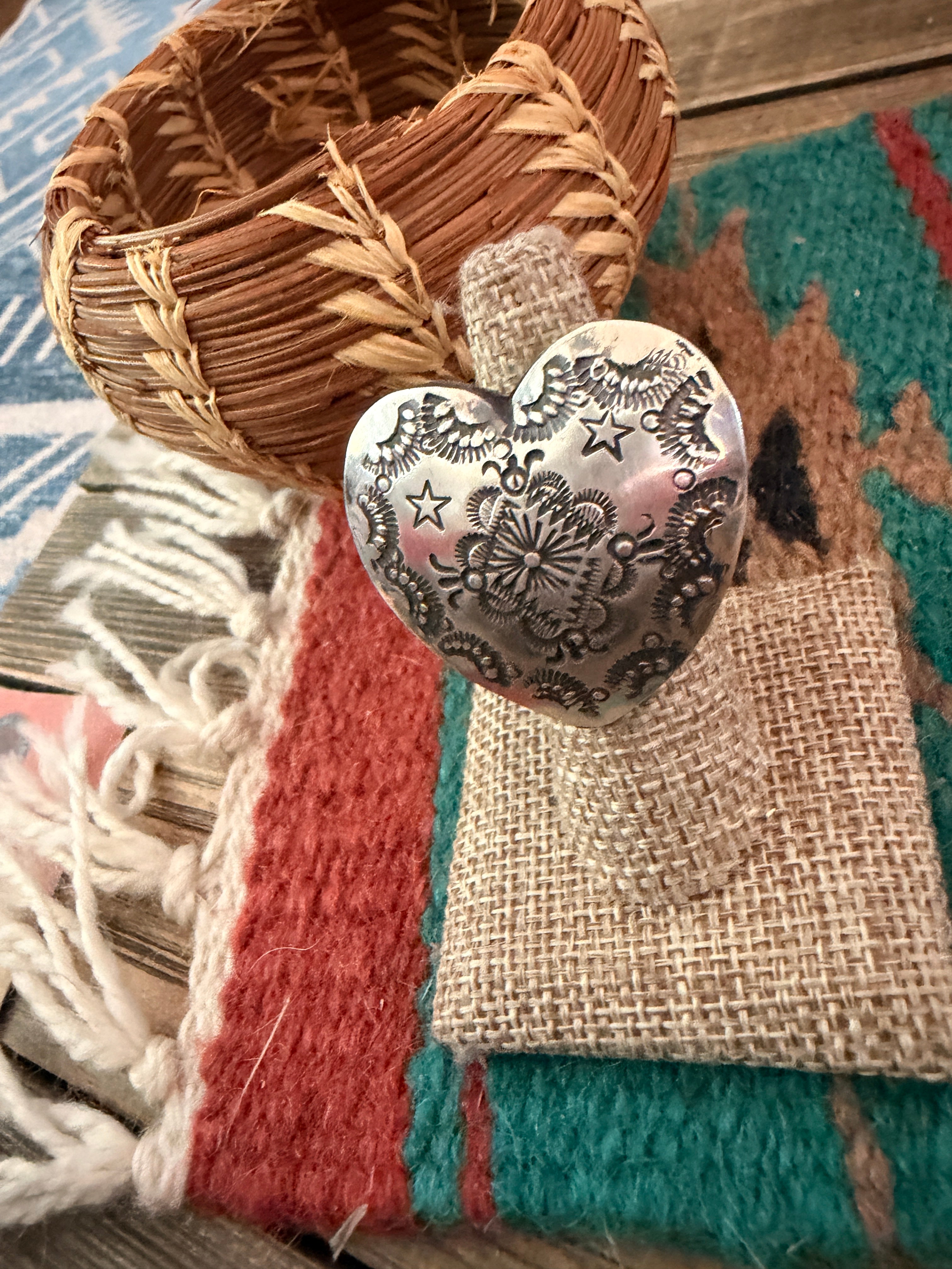 Handcrafted Sterling Silver Adjustable Heart Concho Ring by Vincent Platero
