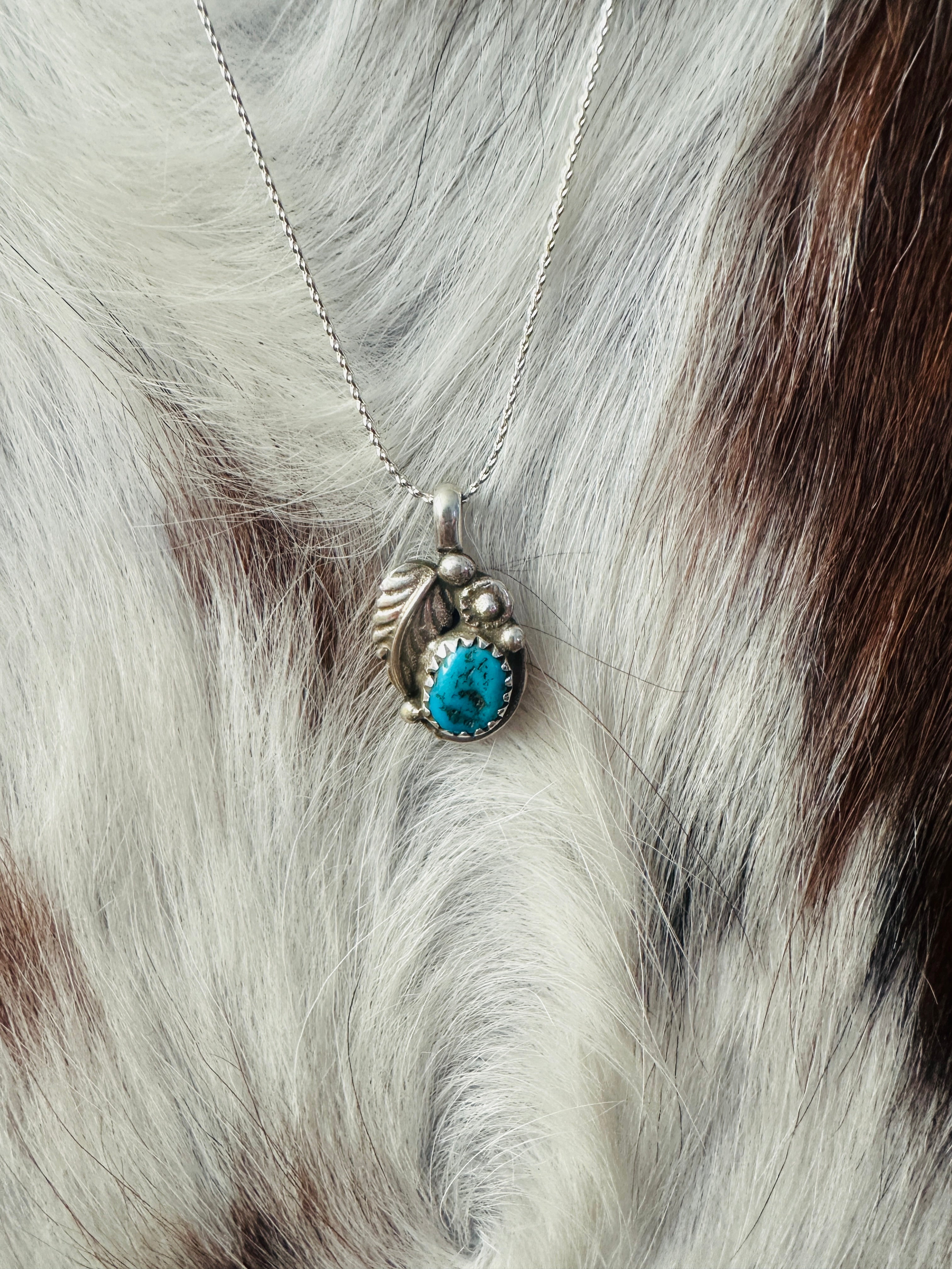 Old Pawn Handcrafted Sterling Silver and Turquoise Necklace