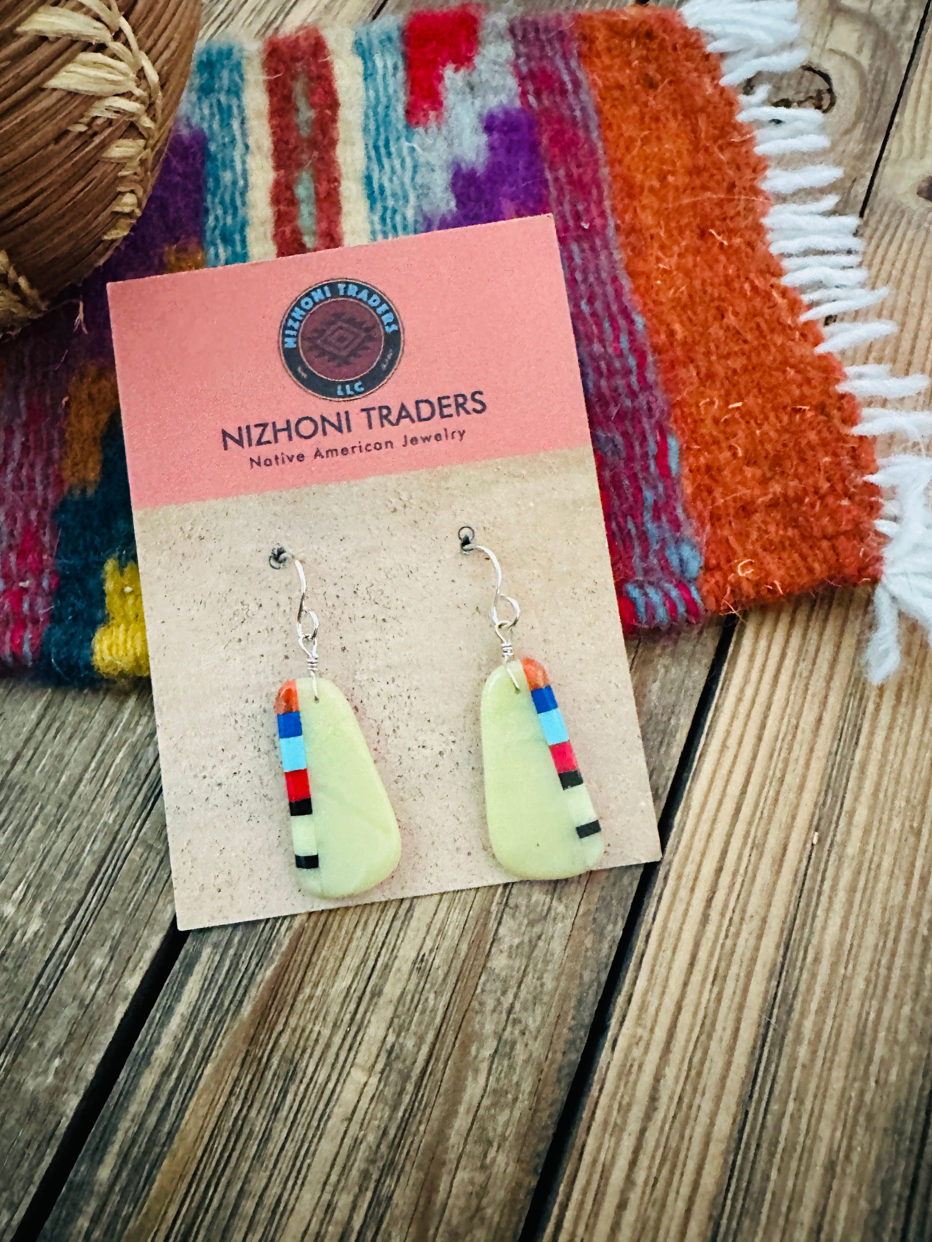 Handcrafted Multi Stone Inlay Slab Dangle Earrings