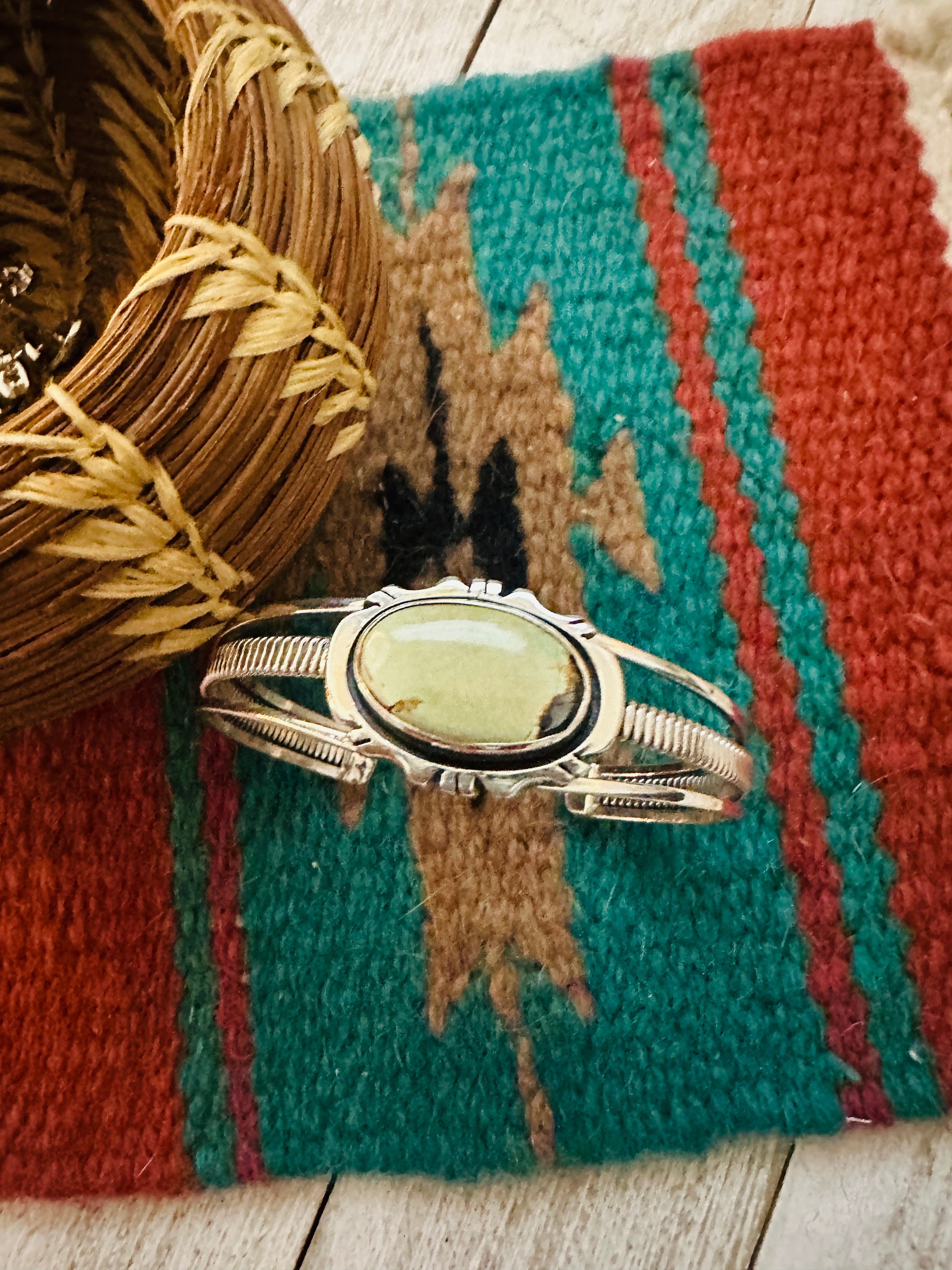 Navajo Green Turquoise & Sterling Silver Cuff Bracelet