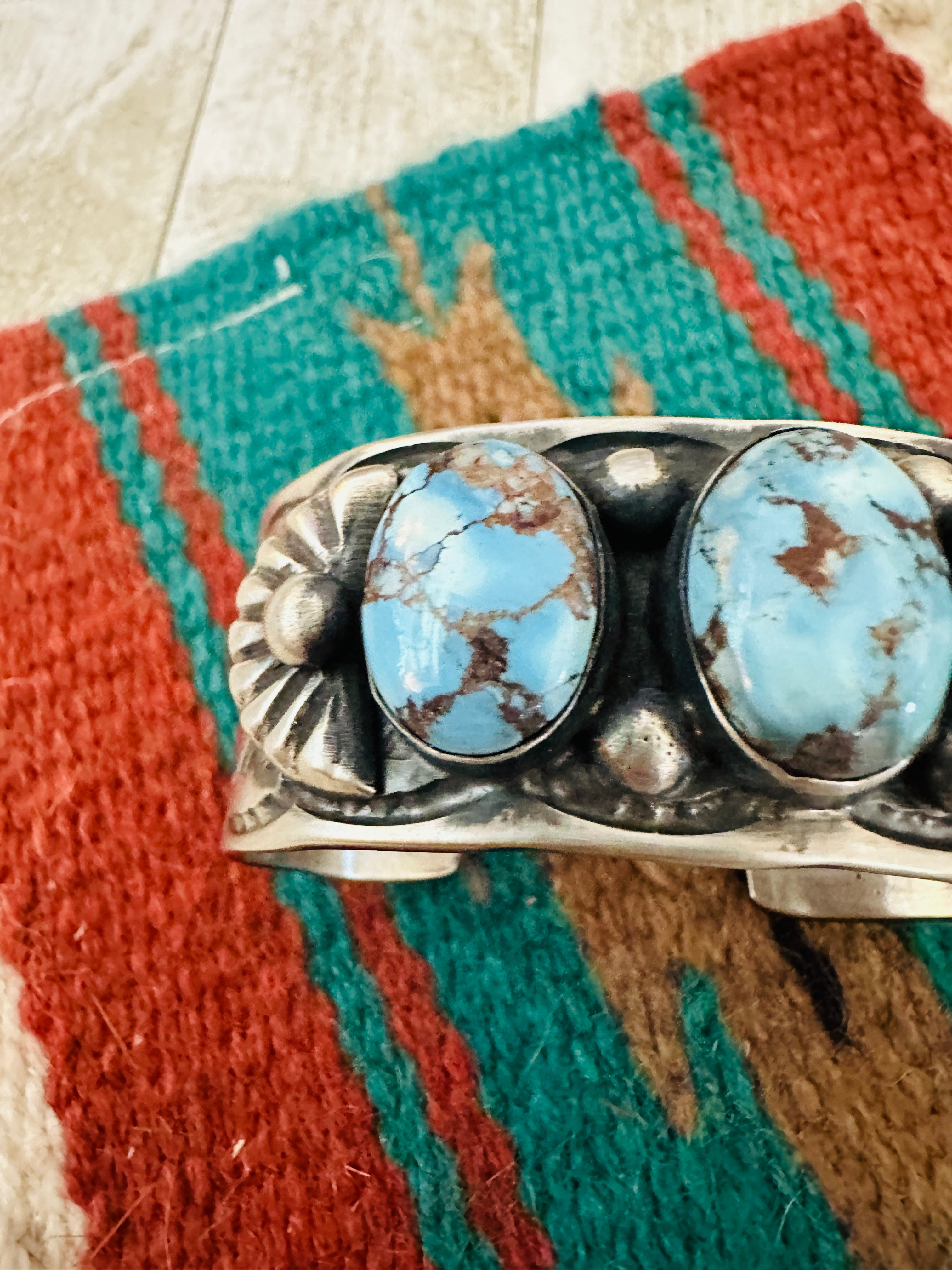 Handcrafted Sterling Silver & Golden Hills Turquoise Cuff Bracelet by Chimney Butte /