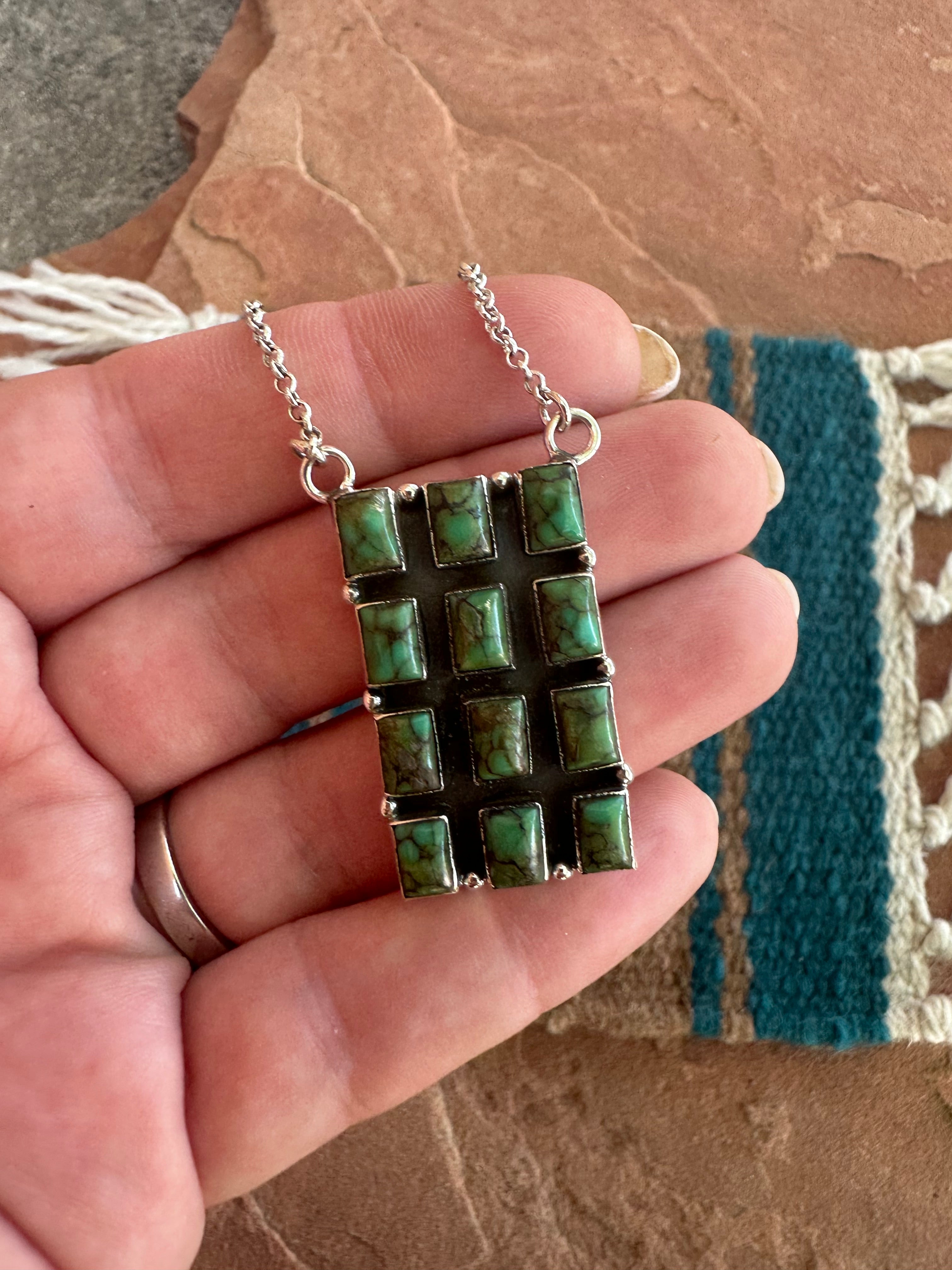 Handmade Sterling Silver & Sonoran Turquoise Bar Necklace