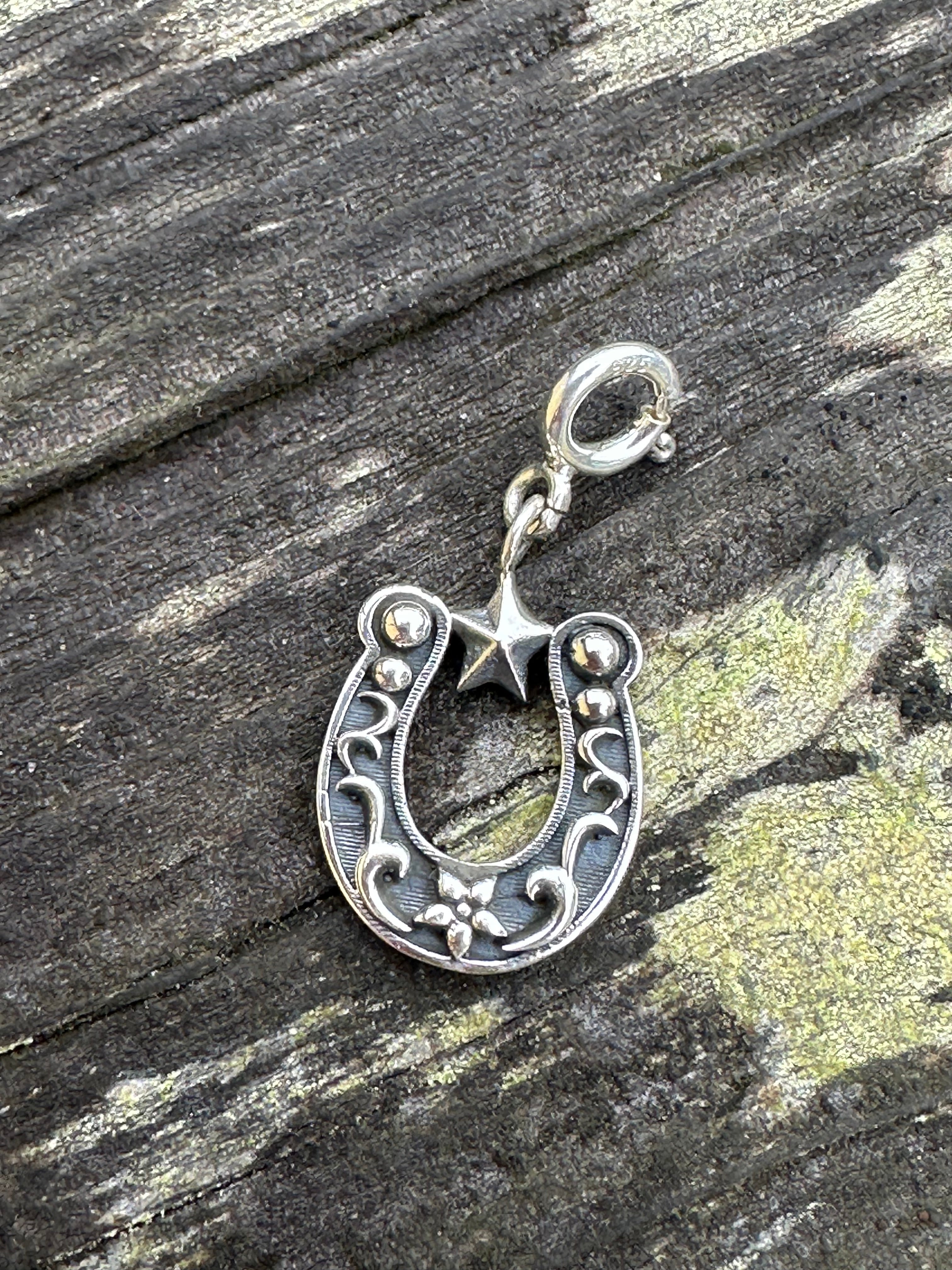 Sterling Silver Flower Horseshoe Charm