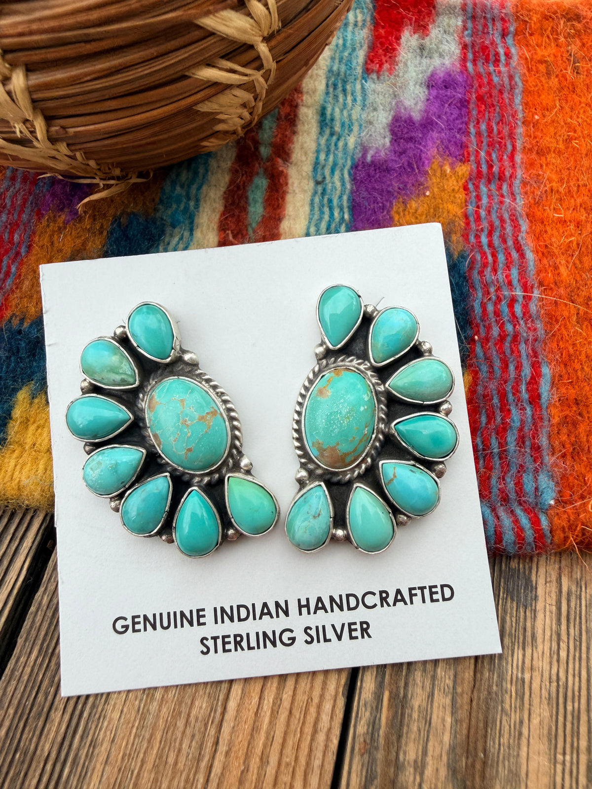 Handcrafted Turquoise & Sterling Silver Cluster Post Earrings by Marcella James