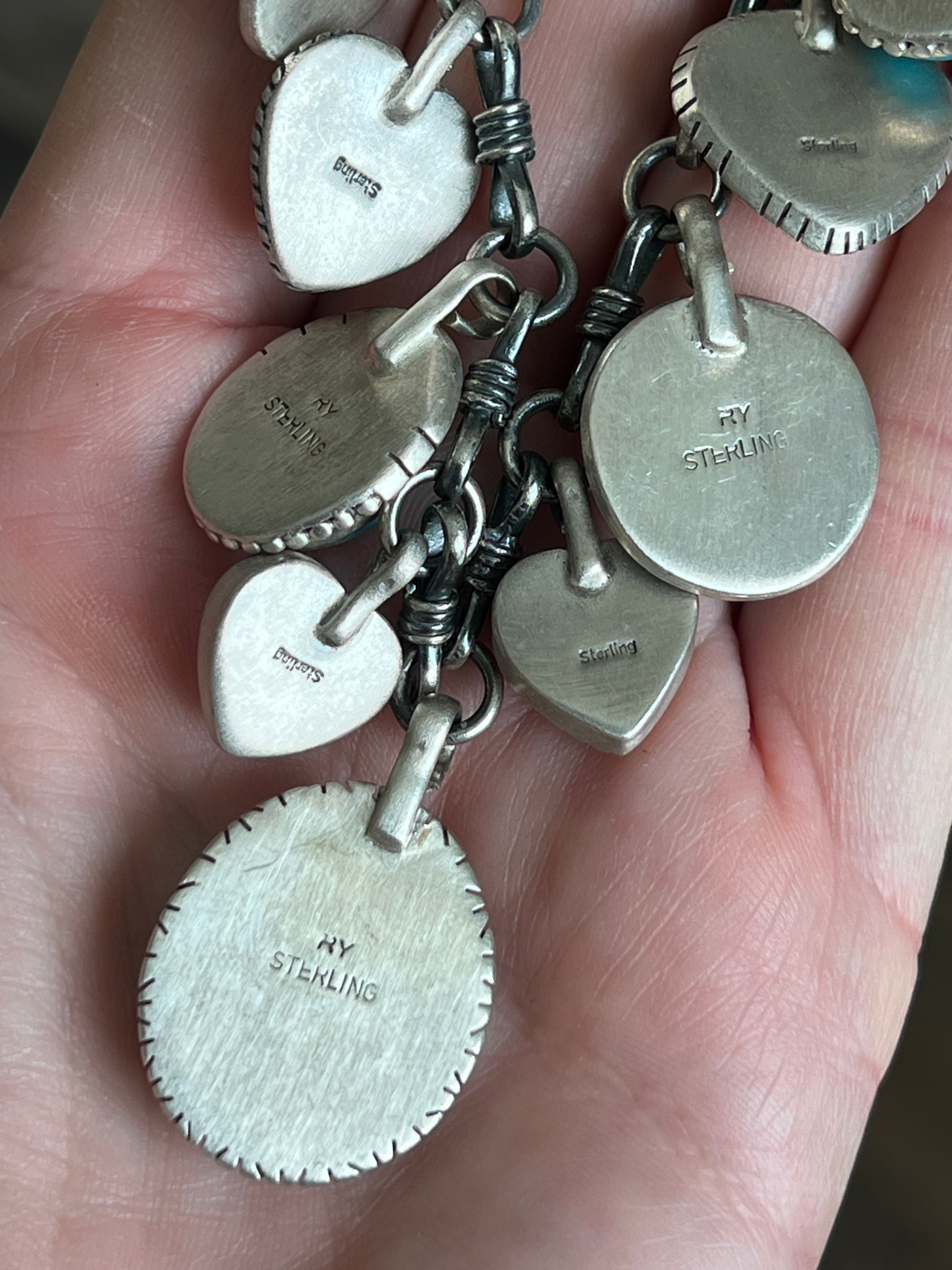 Navajo Sterling Silver, Turquoise & Spiny Heart Necklace, Signed RY