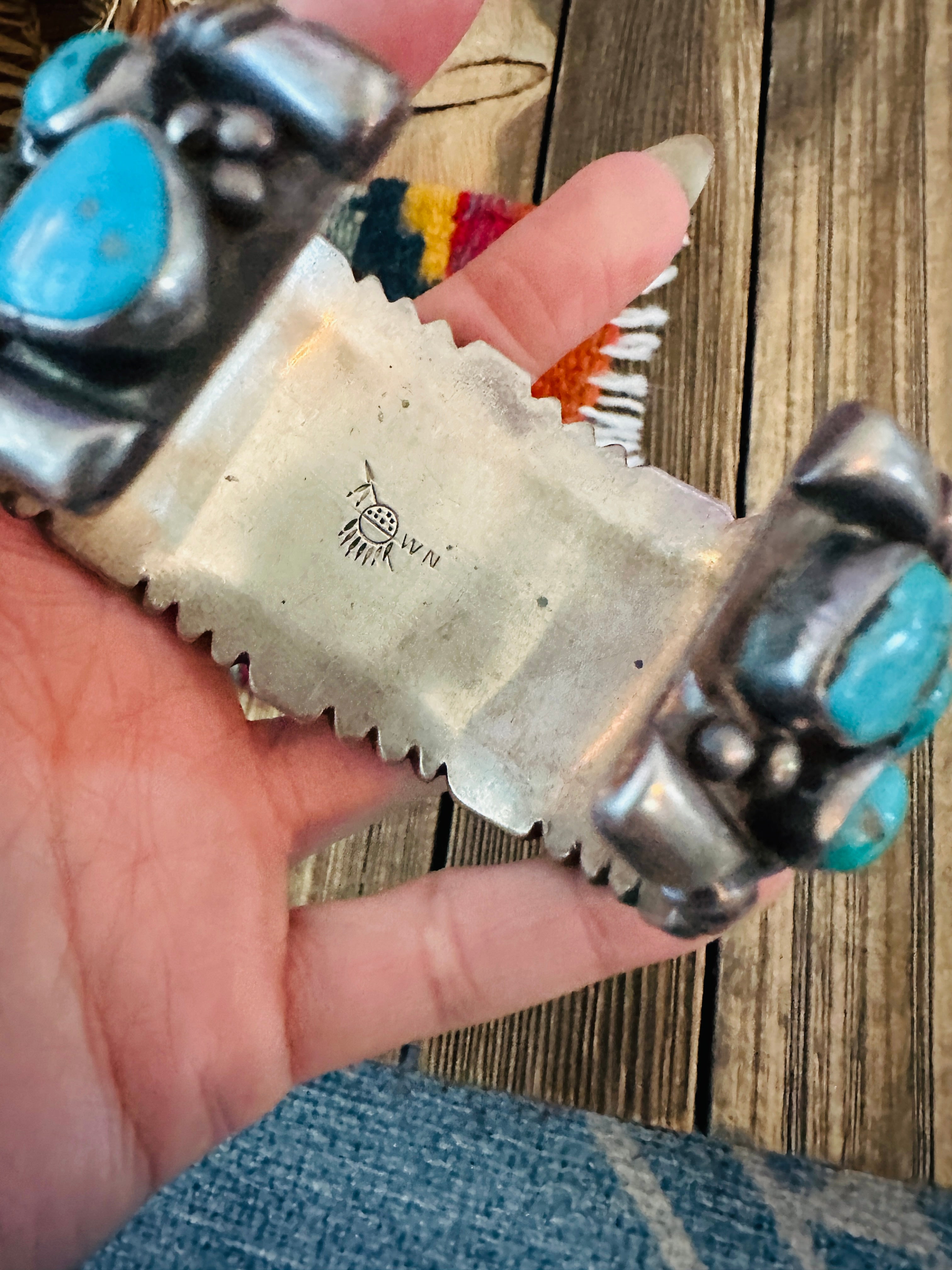 Handcrafted Old Pawn Sterling Silver & Turquoise Cluster Cuff Bracelet