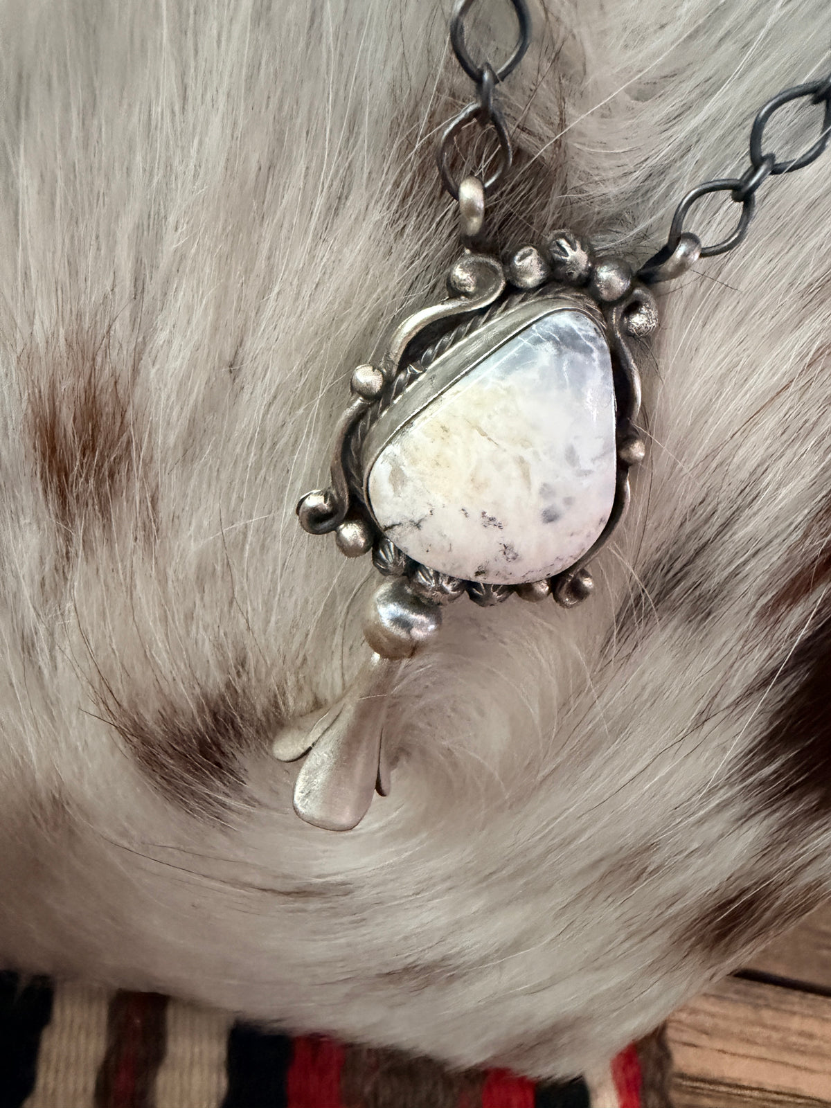 Handcrafted White Buffalo & Sterling Silver Blossom Necklace by Sheila Becenti