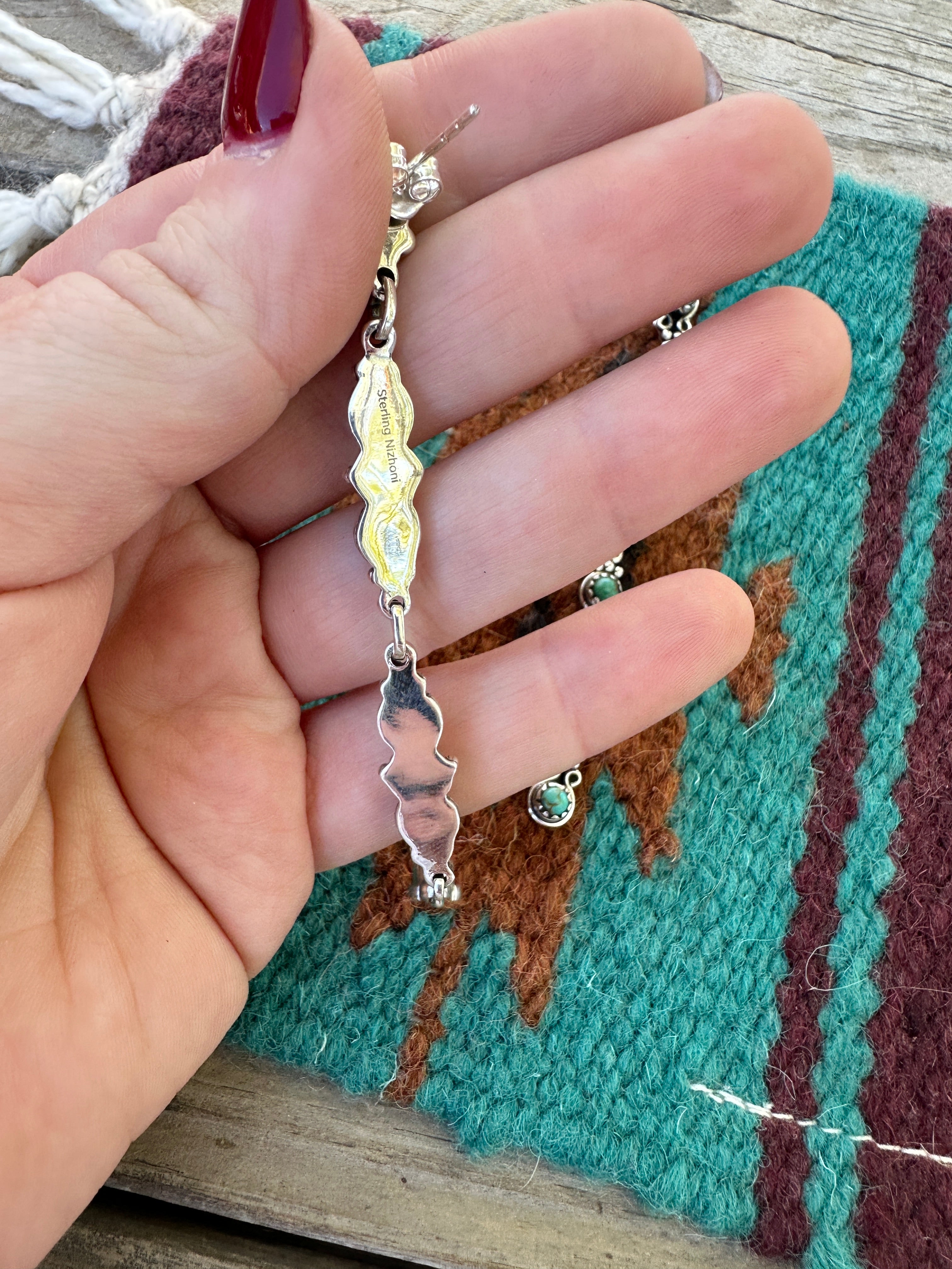 Handmade Turquoise & Sterling Silver Dangle 6 Stone Earrings