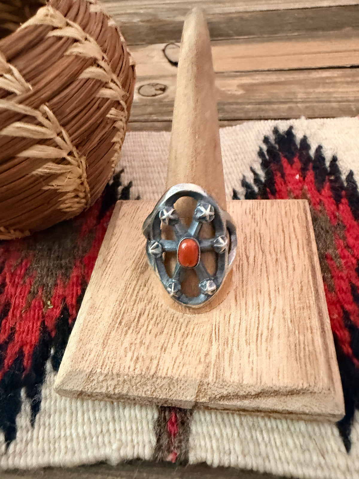 Handcrafted Coral and Sterling Silver Ring size 12 by Chimney Butte