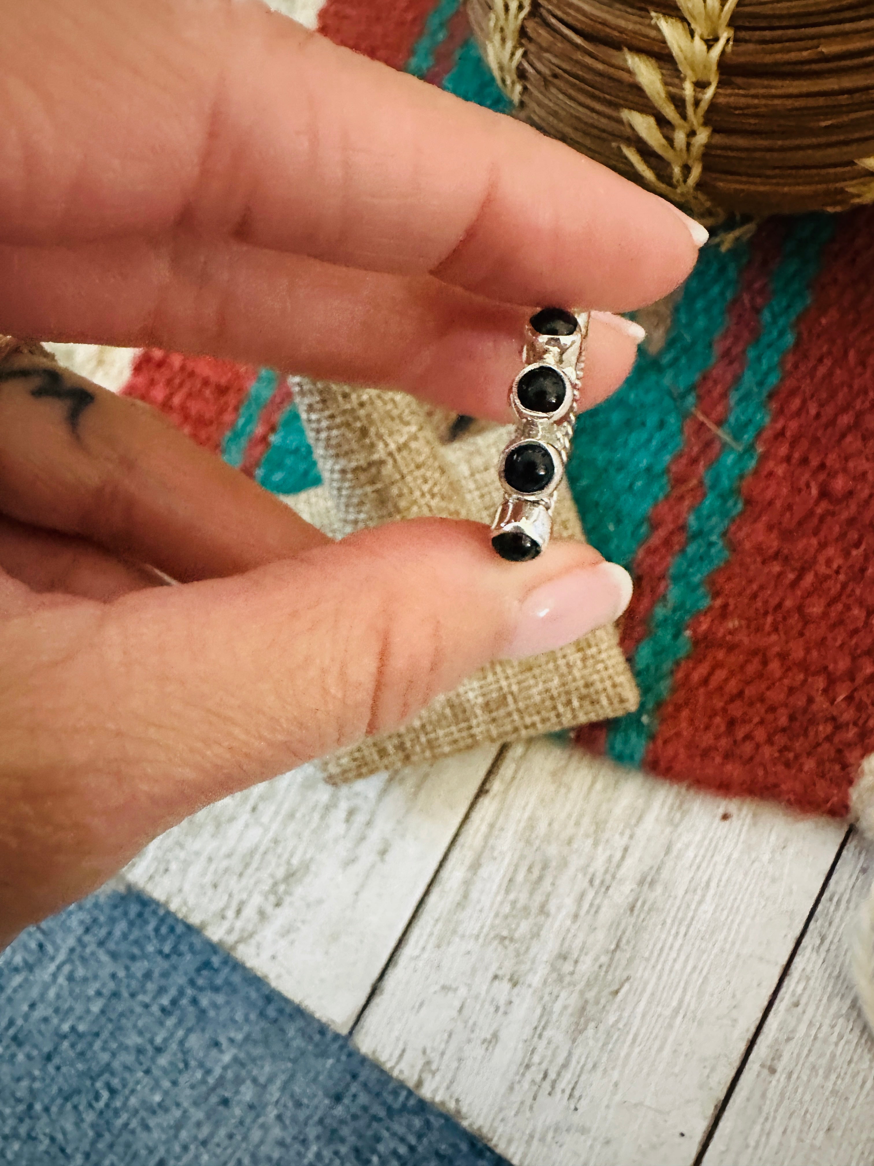 Navajo Onyx & Sterling Silver Band Ring Size 5