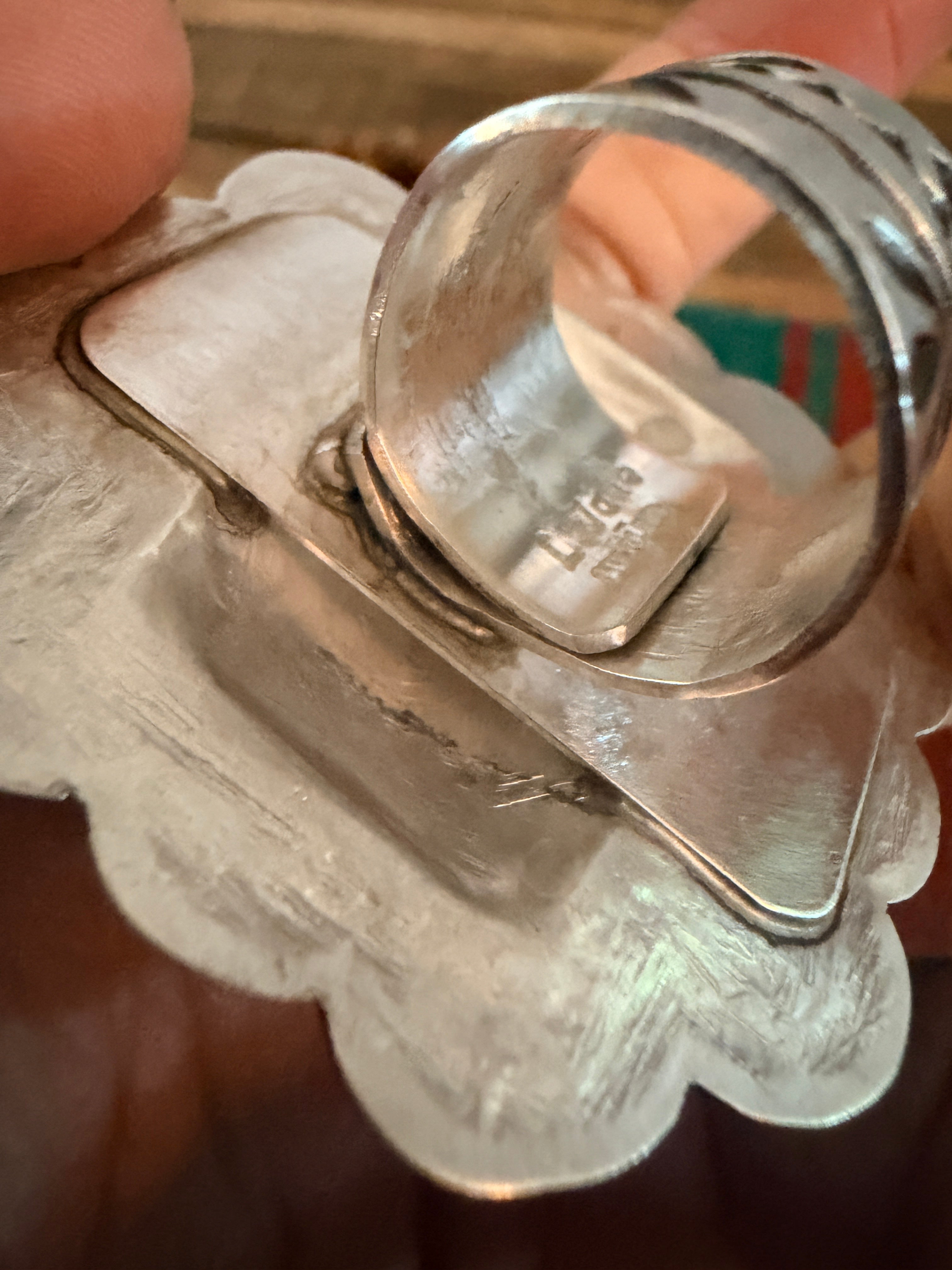 Handcrafted Sterling Silver Adjustable Cross Concho Ring by Leander Tahe