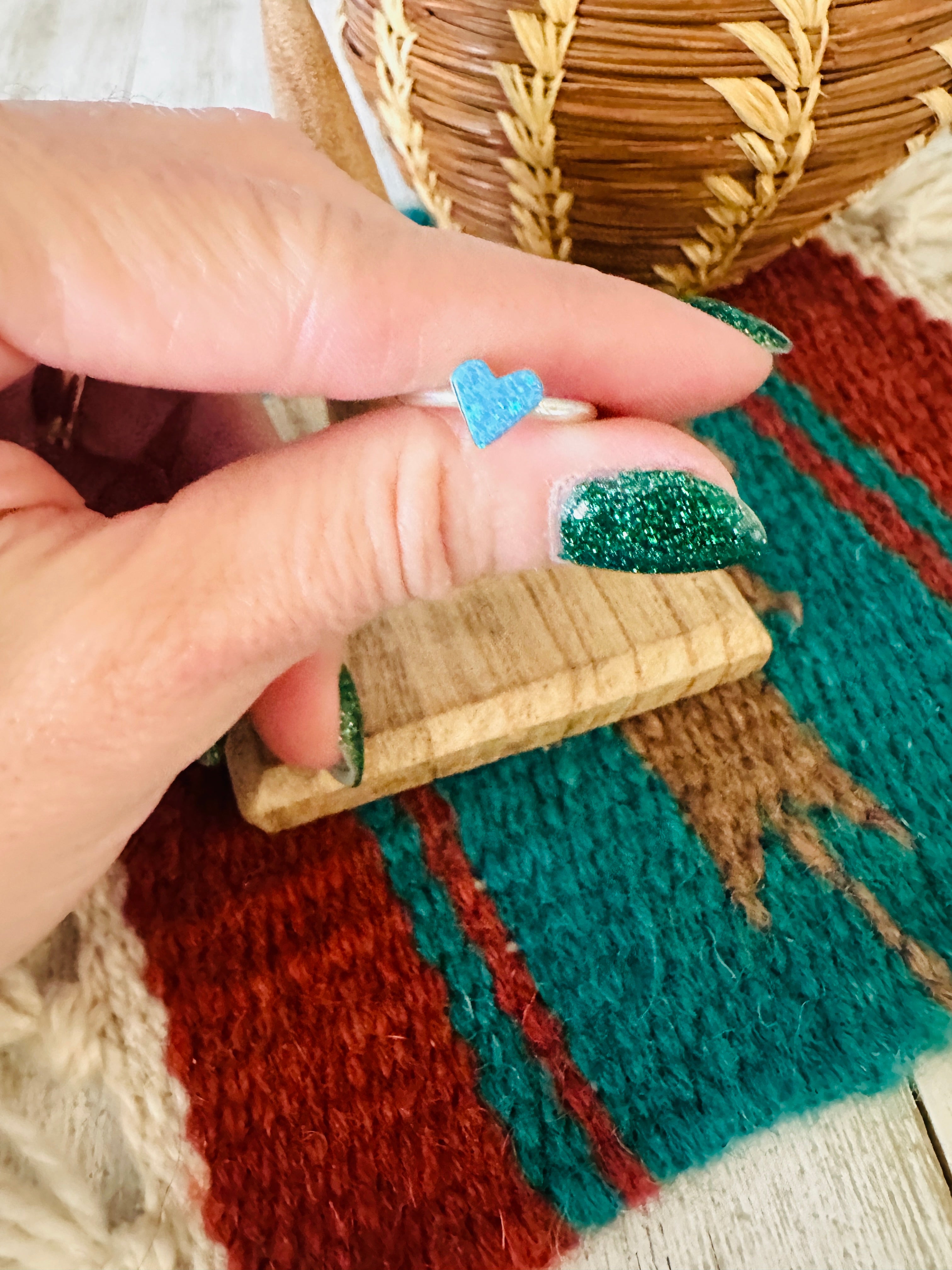 Zuni Sterling Silver & Light Blue Opal Heart Ring