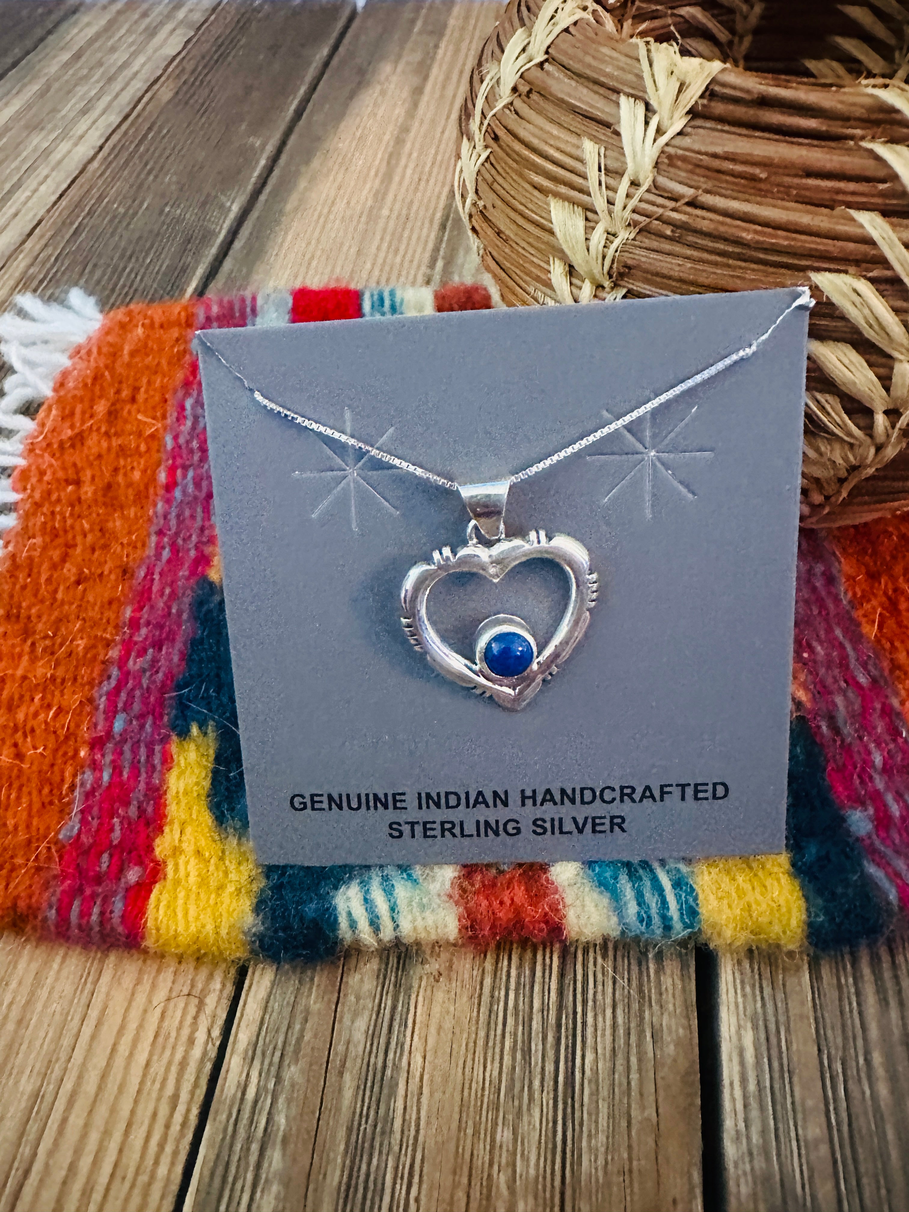 Handcrafted Lapis & Sterling Silver Heart Necklace