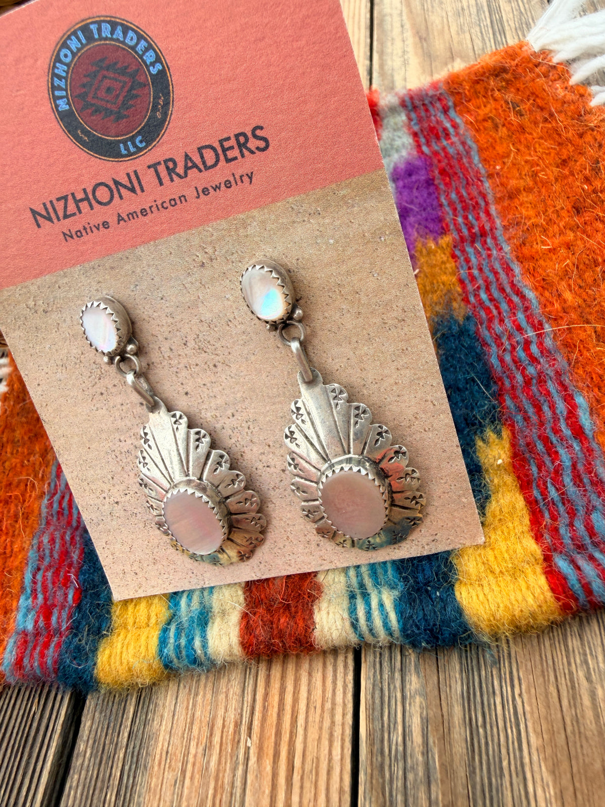 Handcrafted Old Pawn Sterling Silver & Mother of Pearl Dangle Earrings