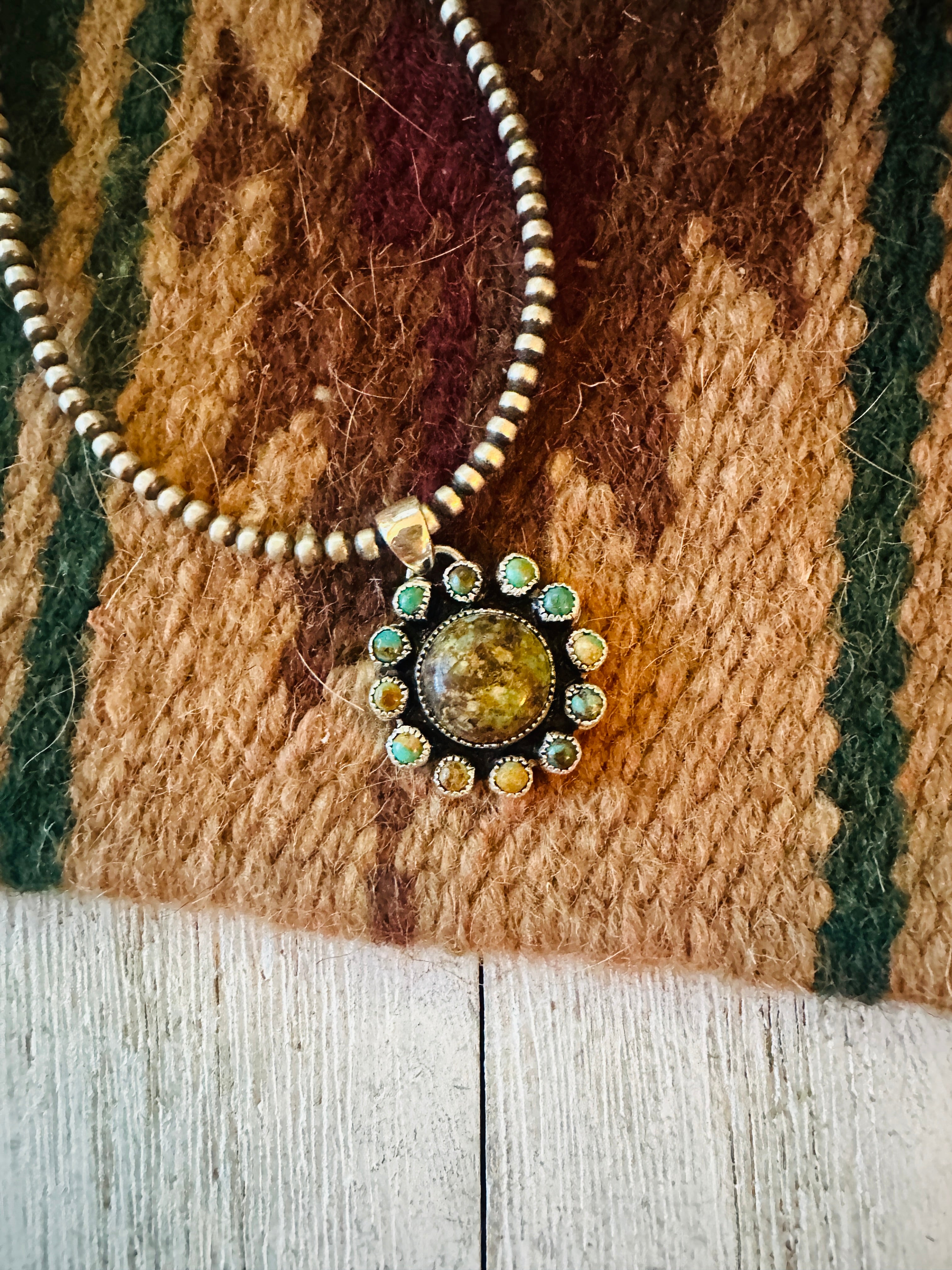 Navajo Turquoise & Sterling Silver Cluster Flower Pendant