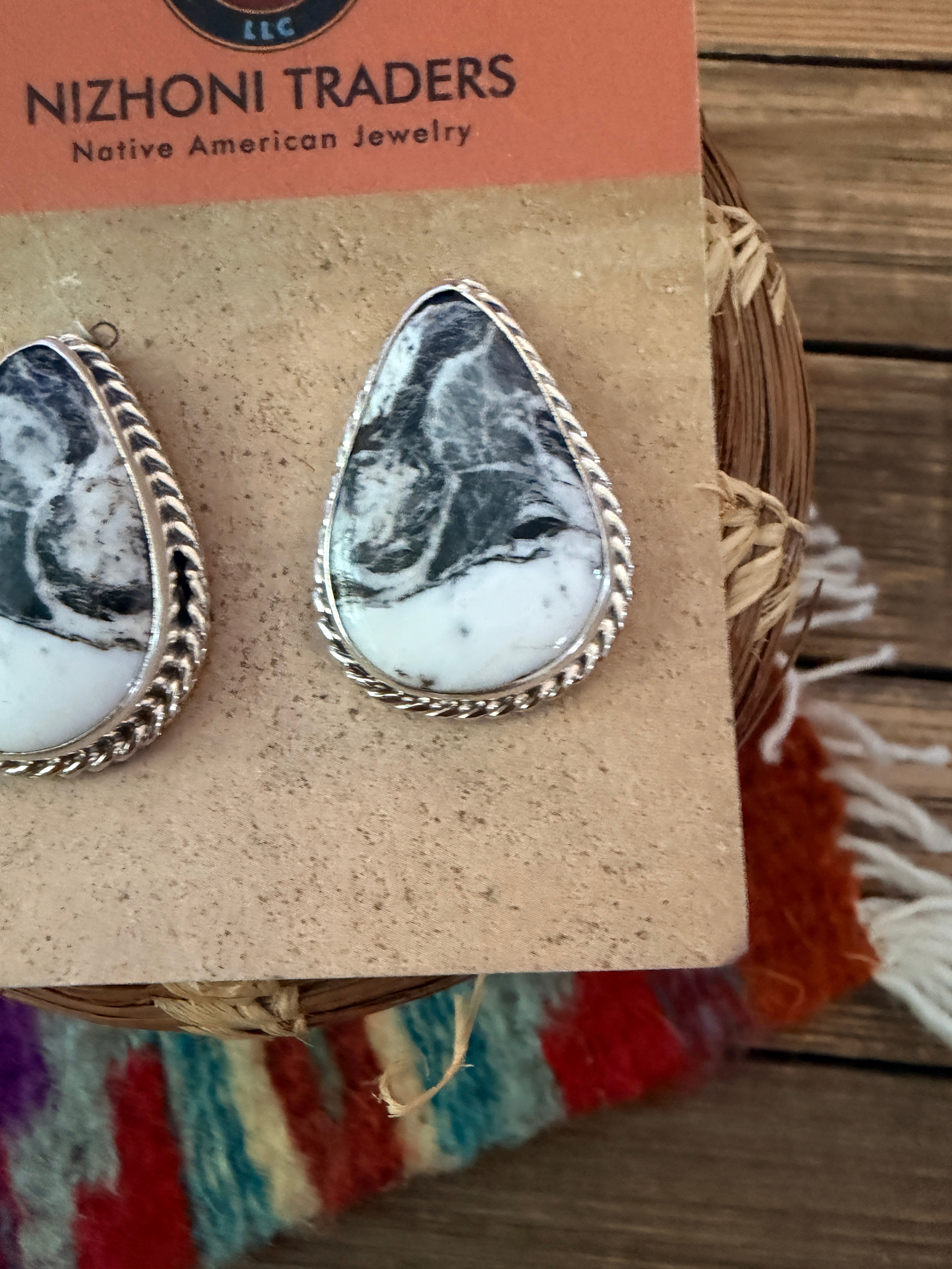 Handcrafted White Buffalo & Sterling Silver Post Earrings