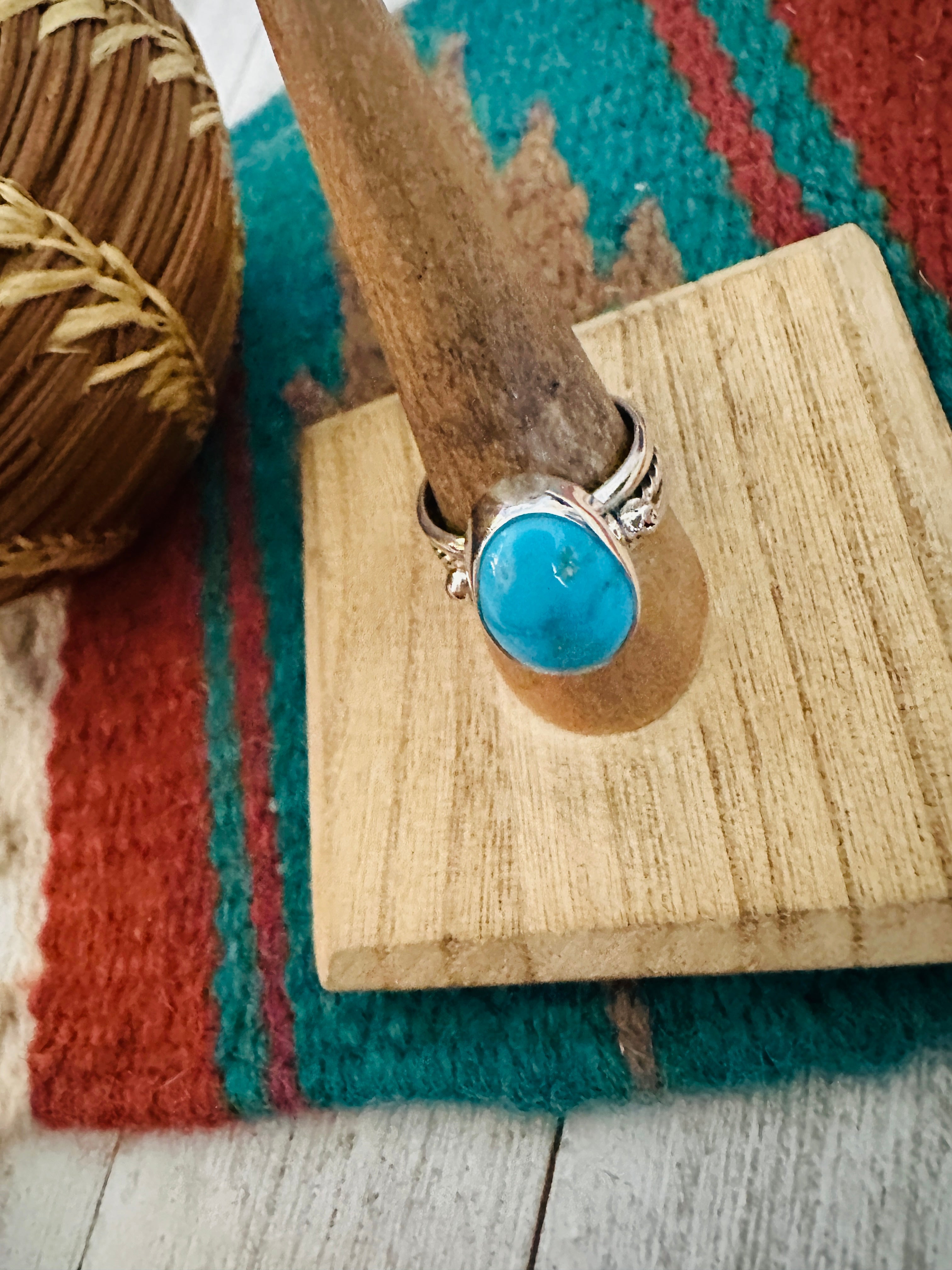 Navajo Kingman Turquoise & Sterling Silver Ring Size 8.75