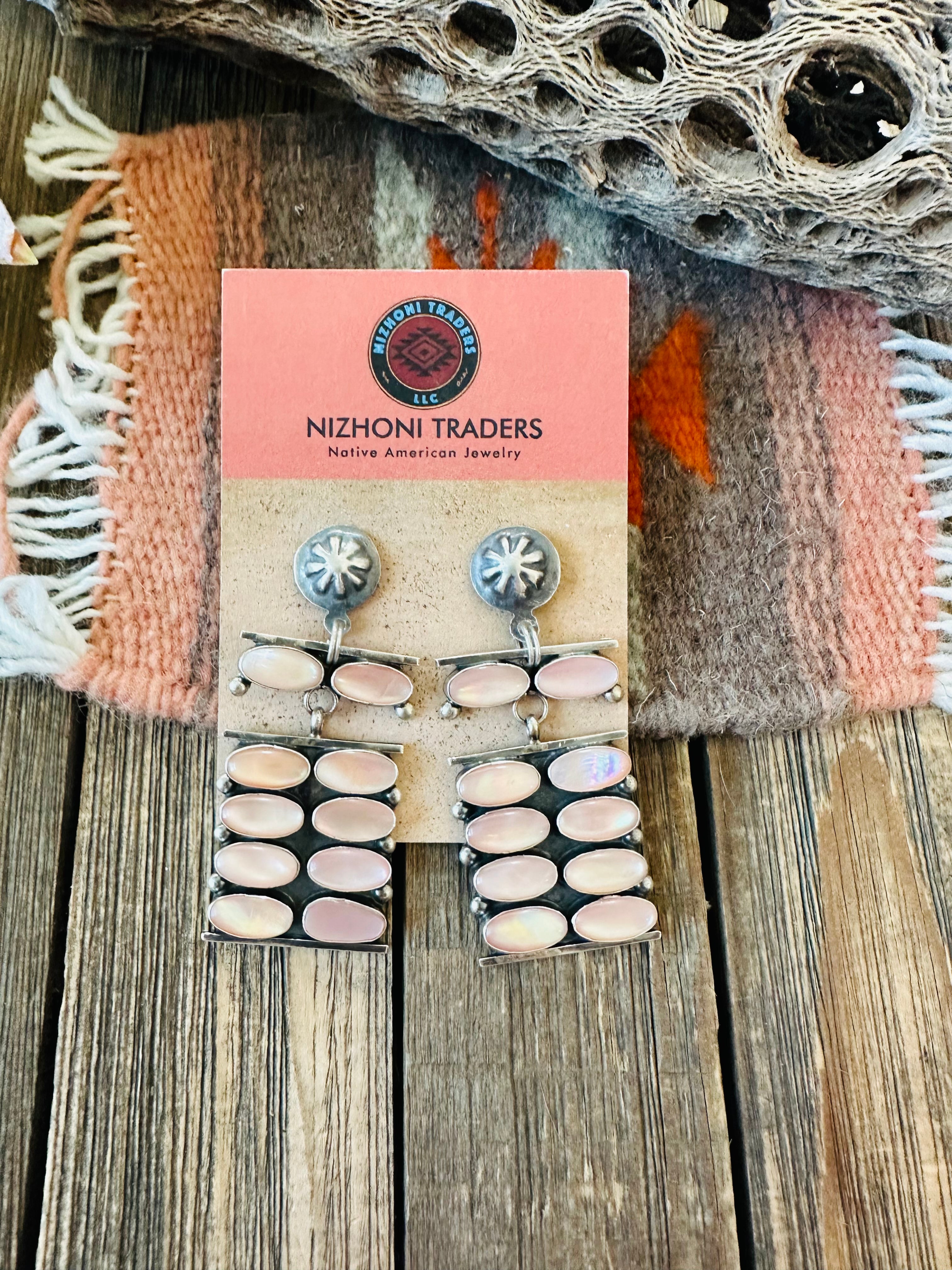 Navajo Mother of Pearl & Sterling Silver Dangle Earrings