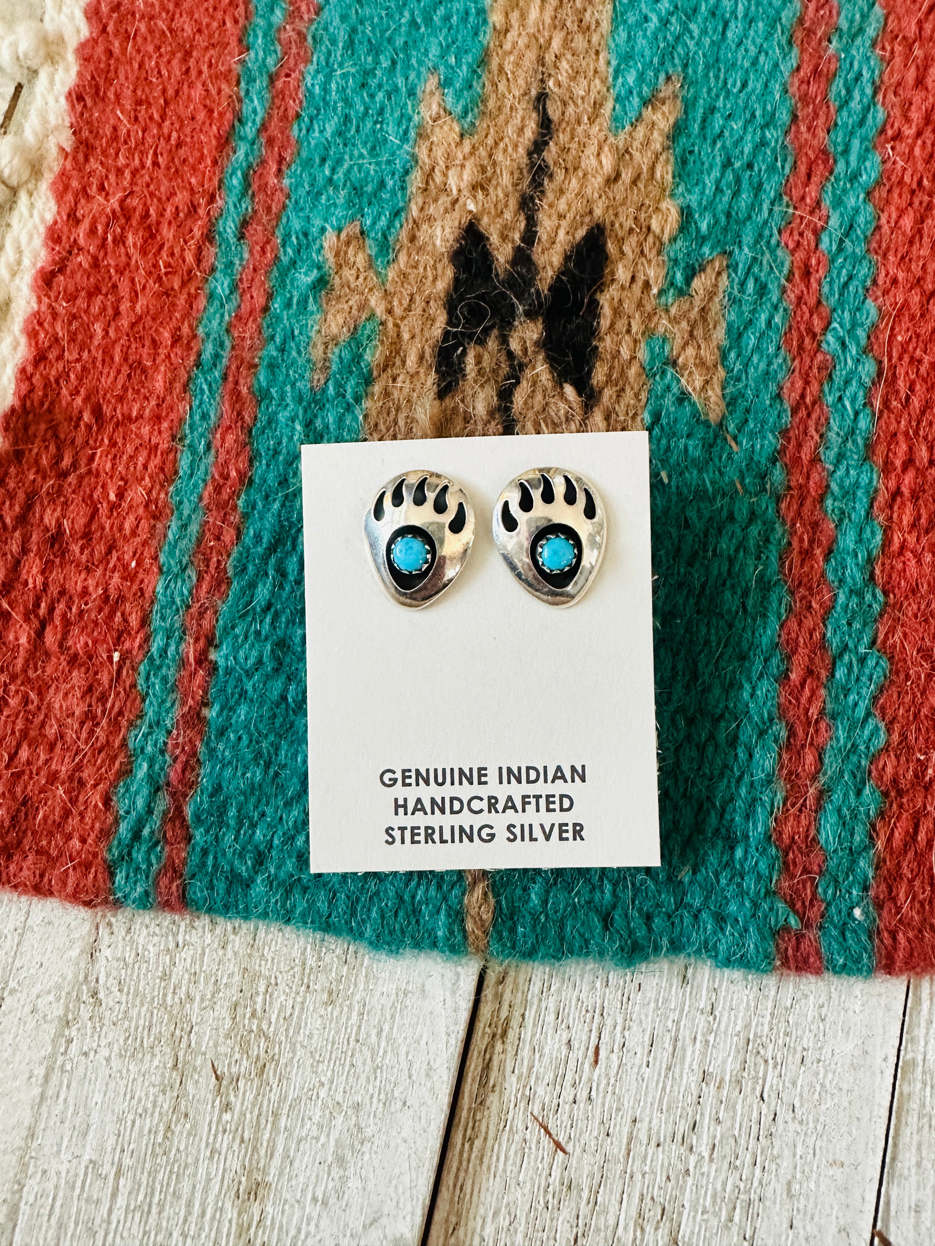 Handcrafted Turquoise & Sterling Silver Bear Paw Stud Earrings