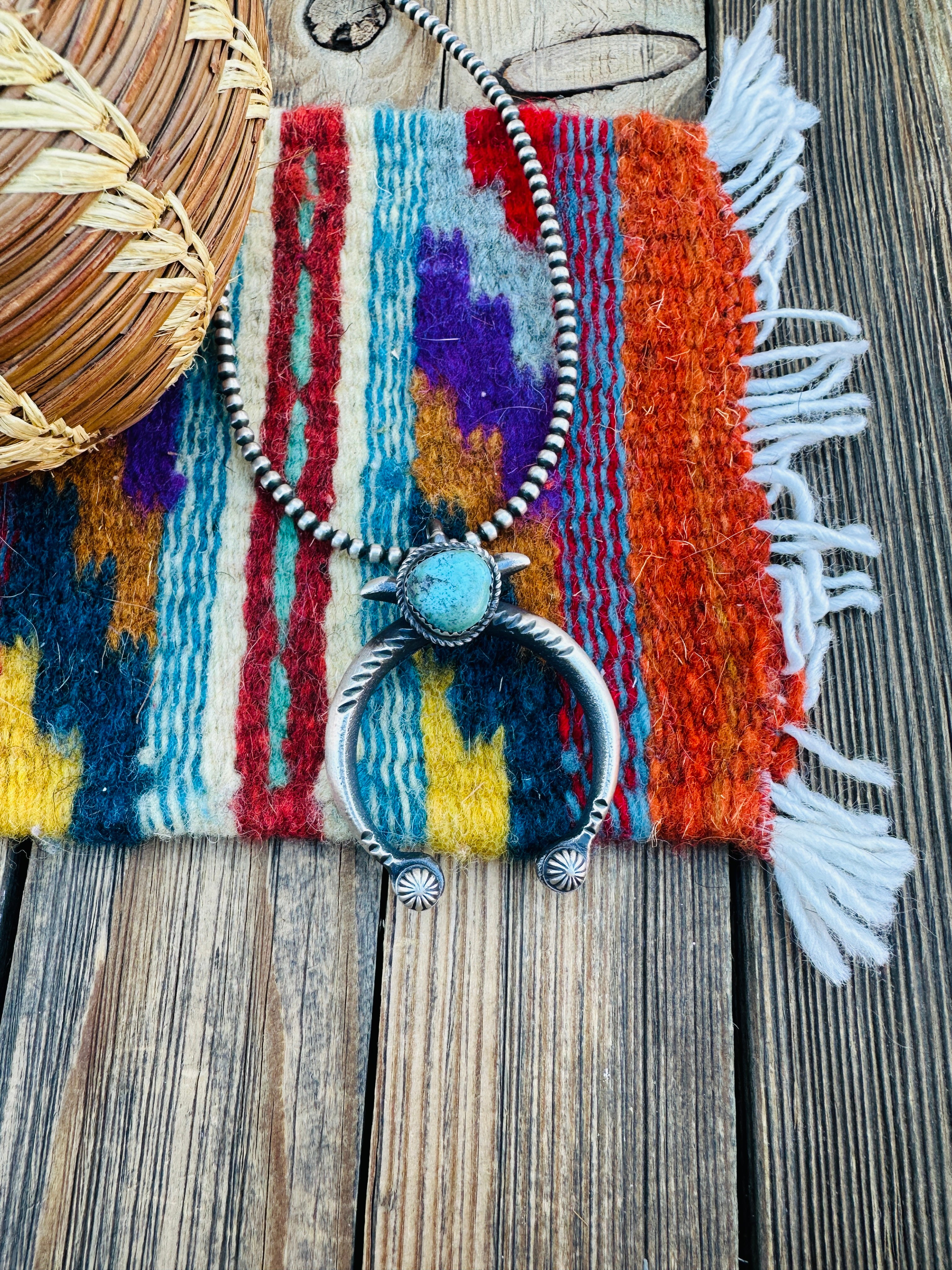 Handcrafted Sterling Silver & Turquoise Naja Pendant by Martha Cayatineto