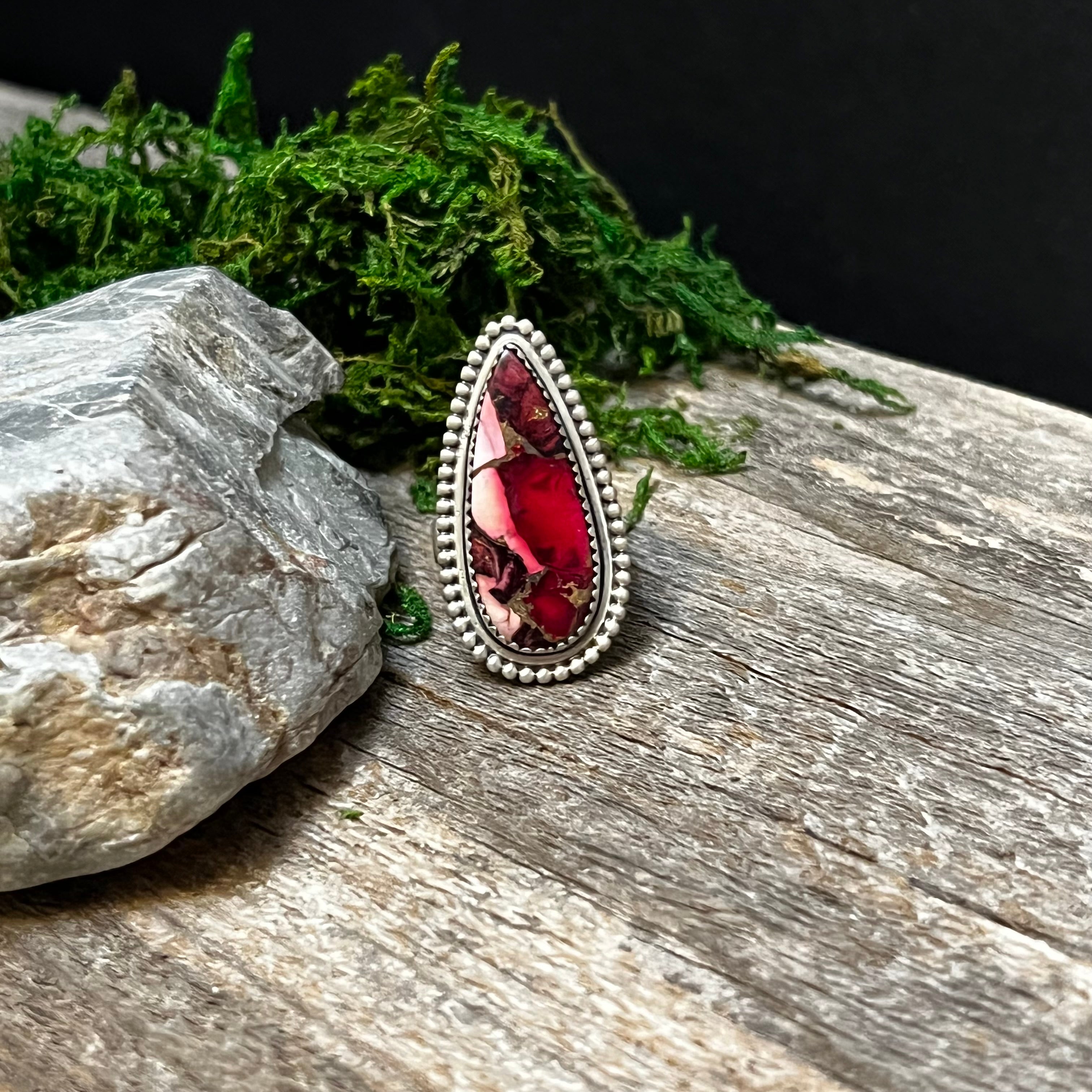 Handmade Sterling Silver Rose Dahlia Tear Drop Ring