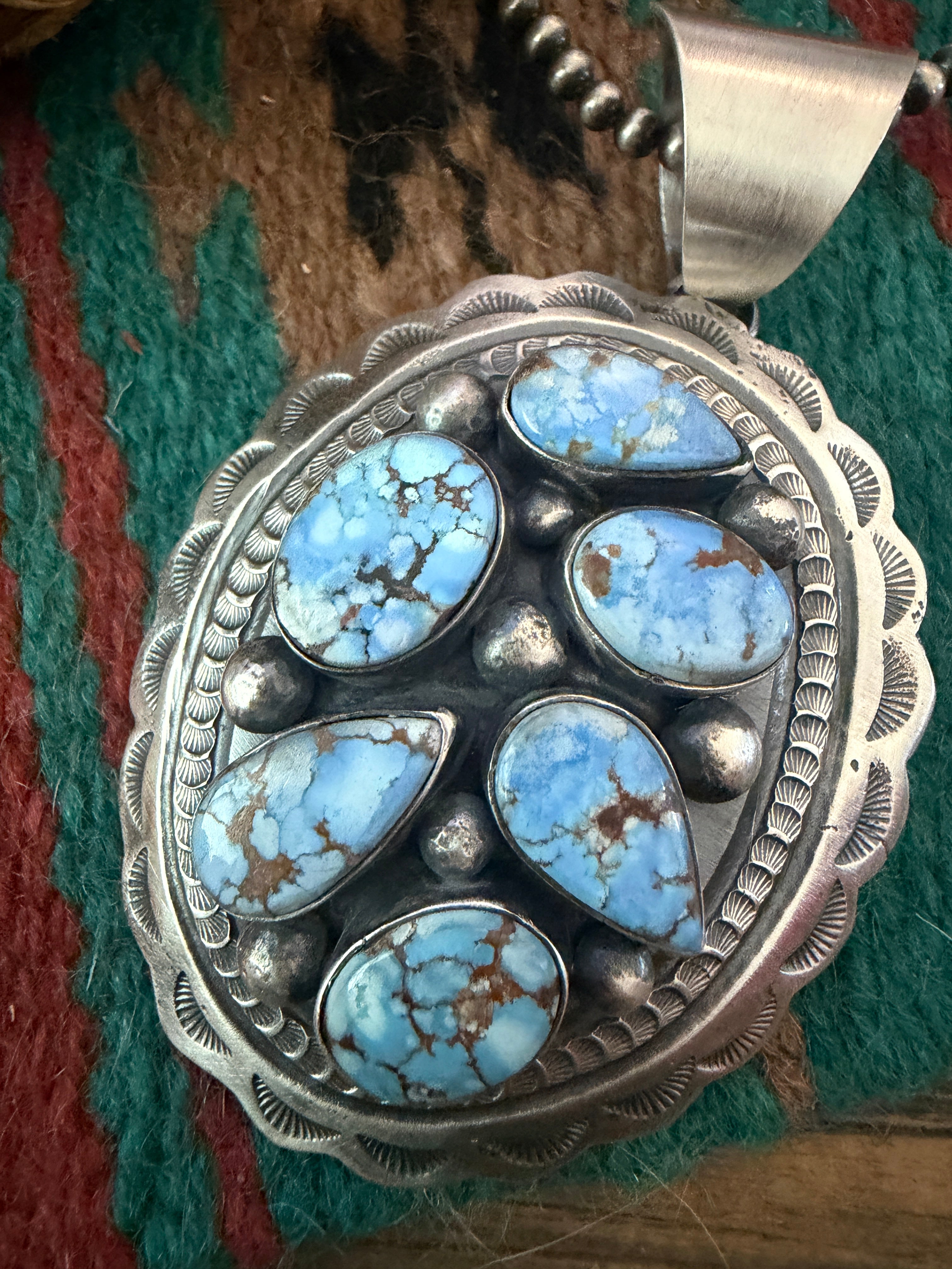 Handcrafted Sterling Silver & Golden Hills Turquoise Concho Pendant by Chimney Butte