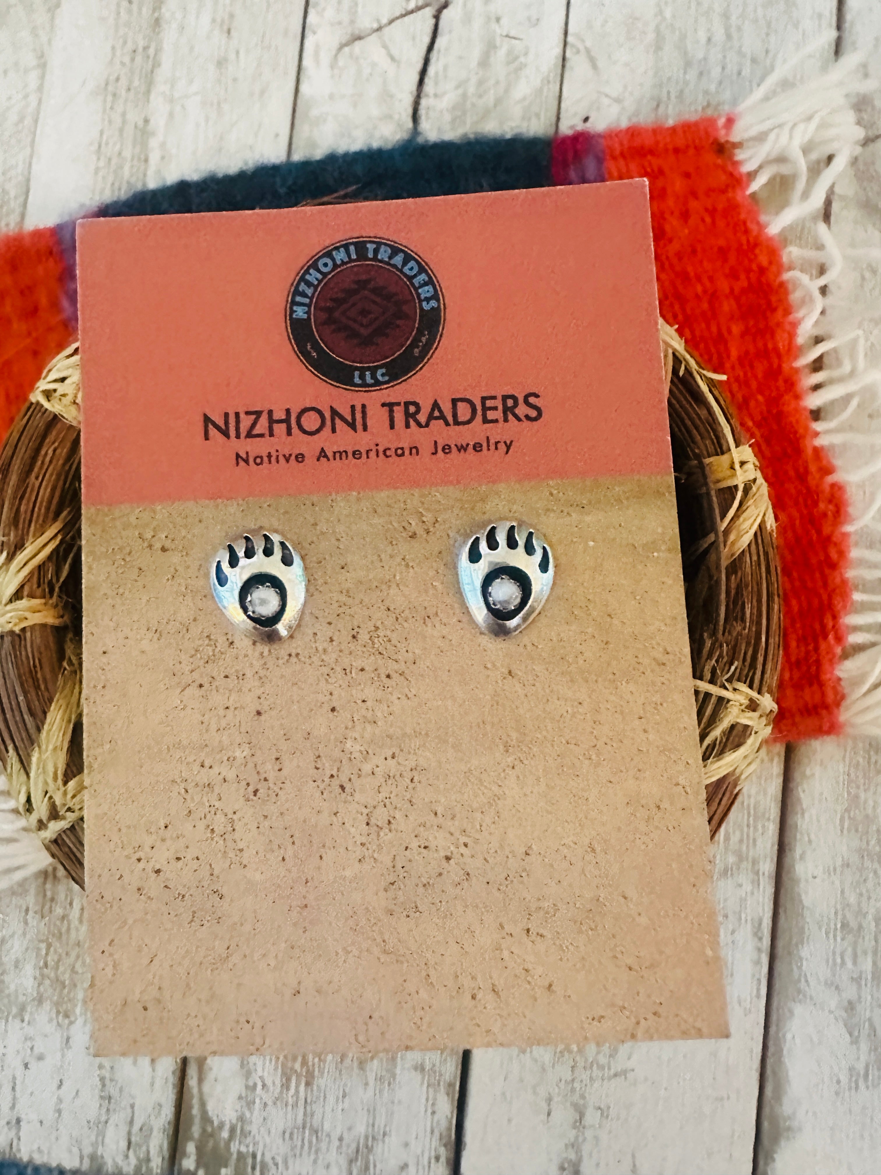 Handcrafted Howlite & Sterling Silver Bear Paw Stud Earrings