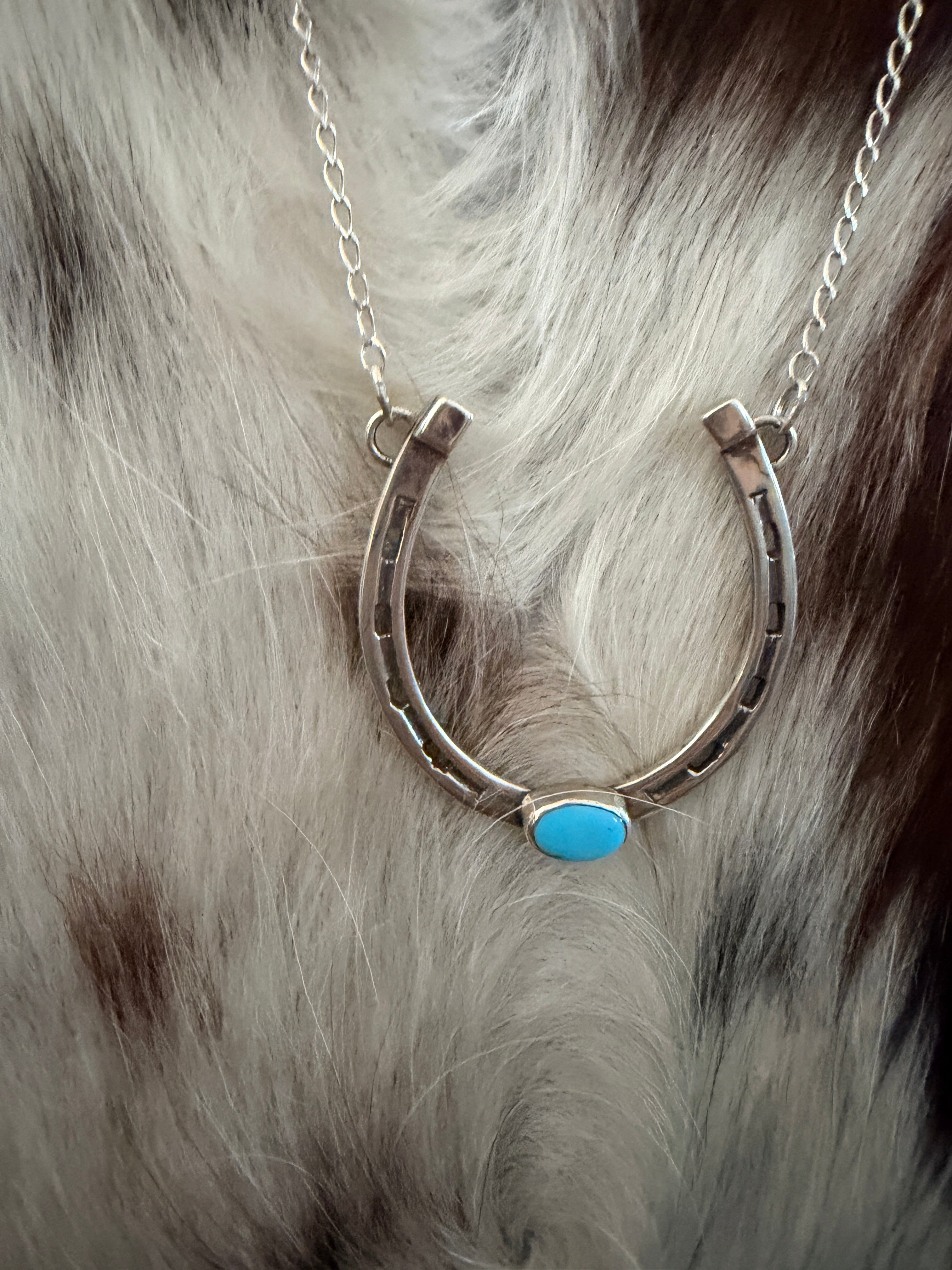 Handcrafted Turquoise & Sterling Silver Horseshoe Necklace