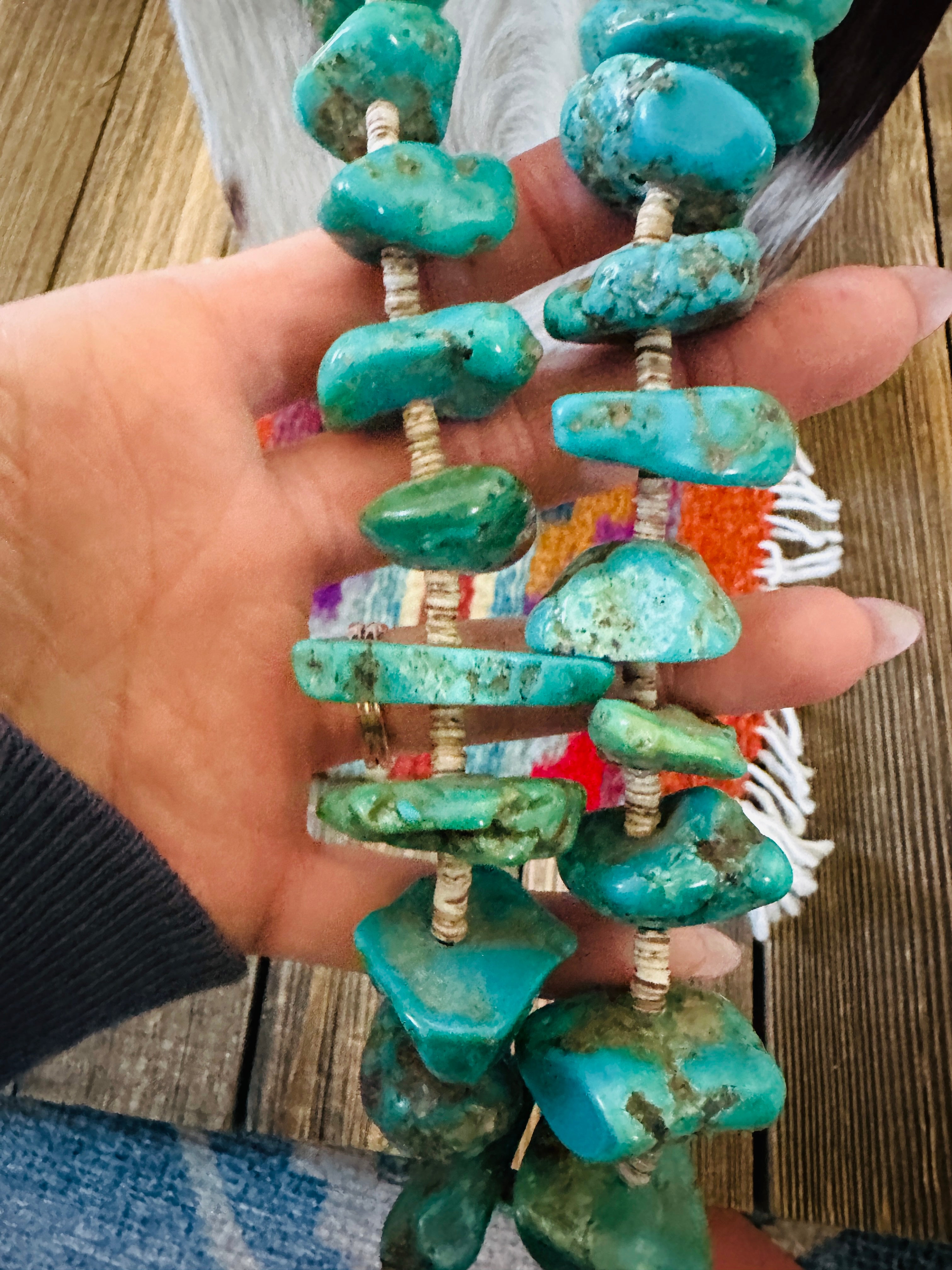 Old Pawn Handcrafted Turquoise & Heishi  Beaded 33” Necklace