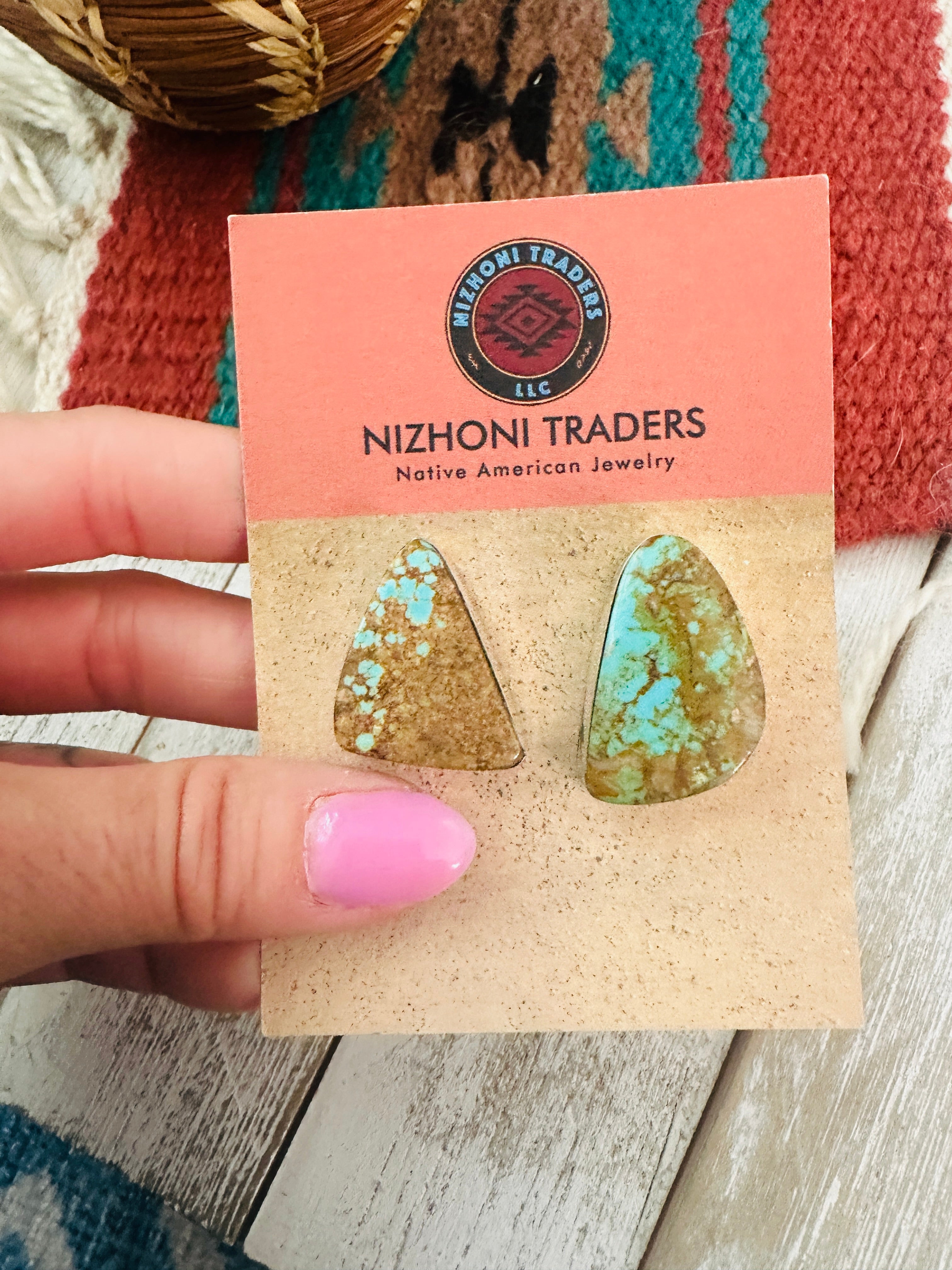 Navajo Number 8 Turquoise & Sterling Silver Post Earrings