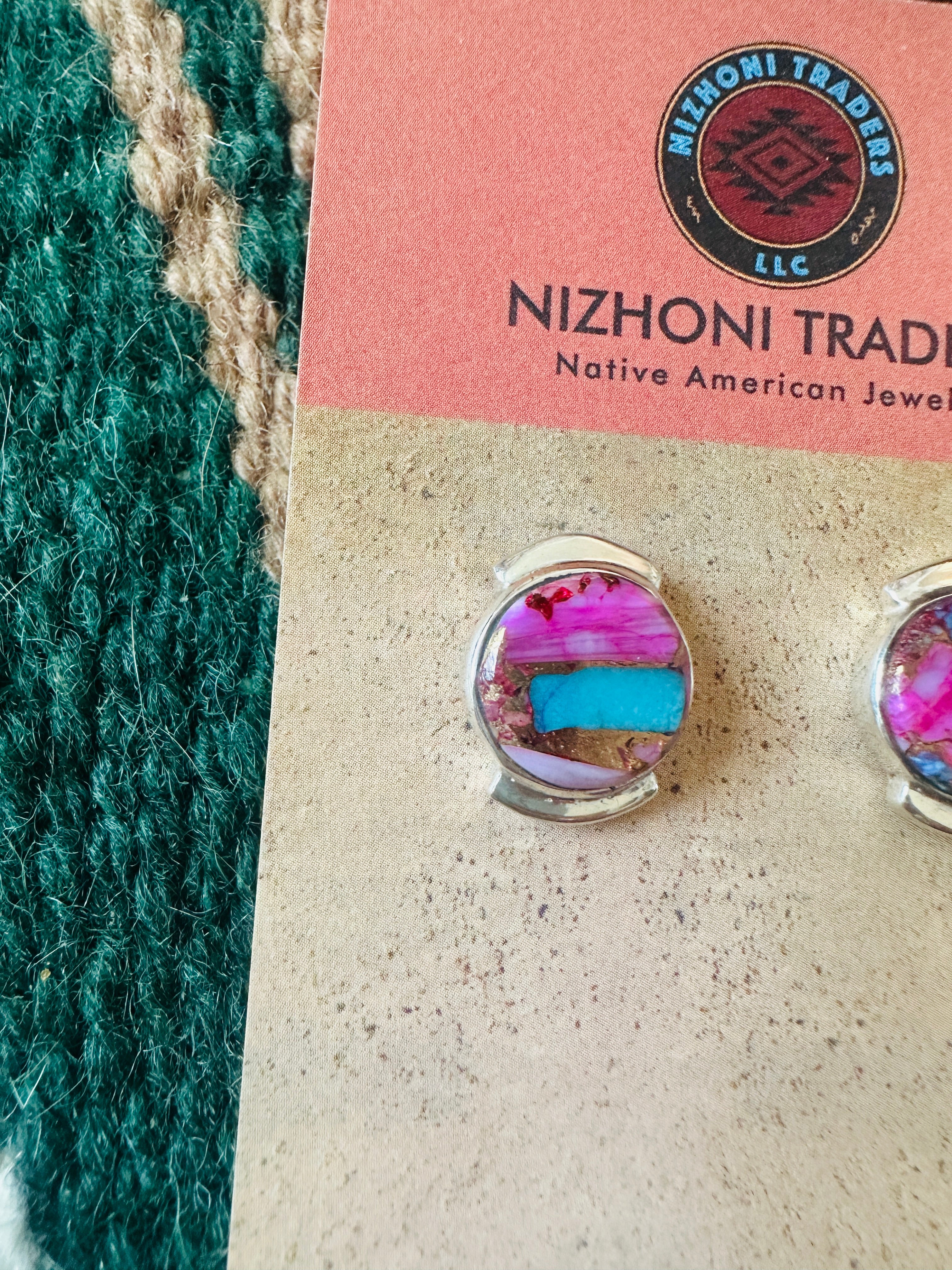 Navajo Sterling Silver & Pink Dream Mojave Post Earrings