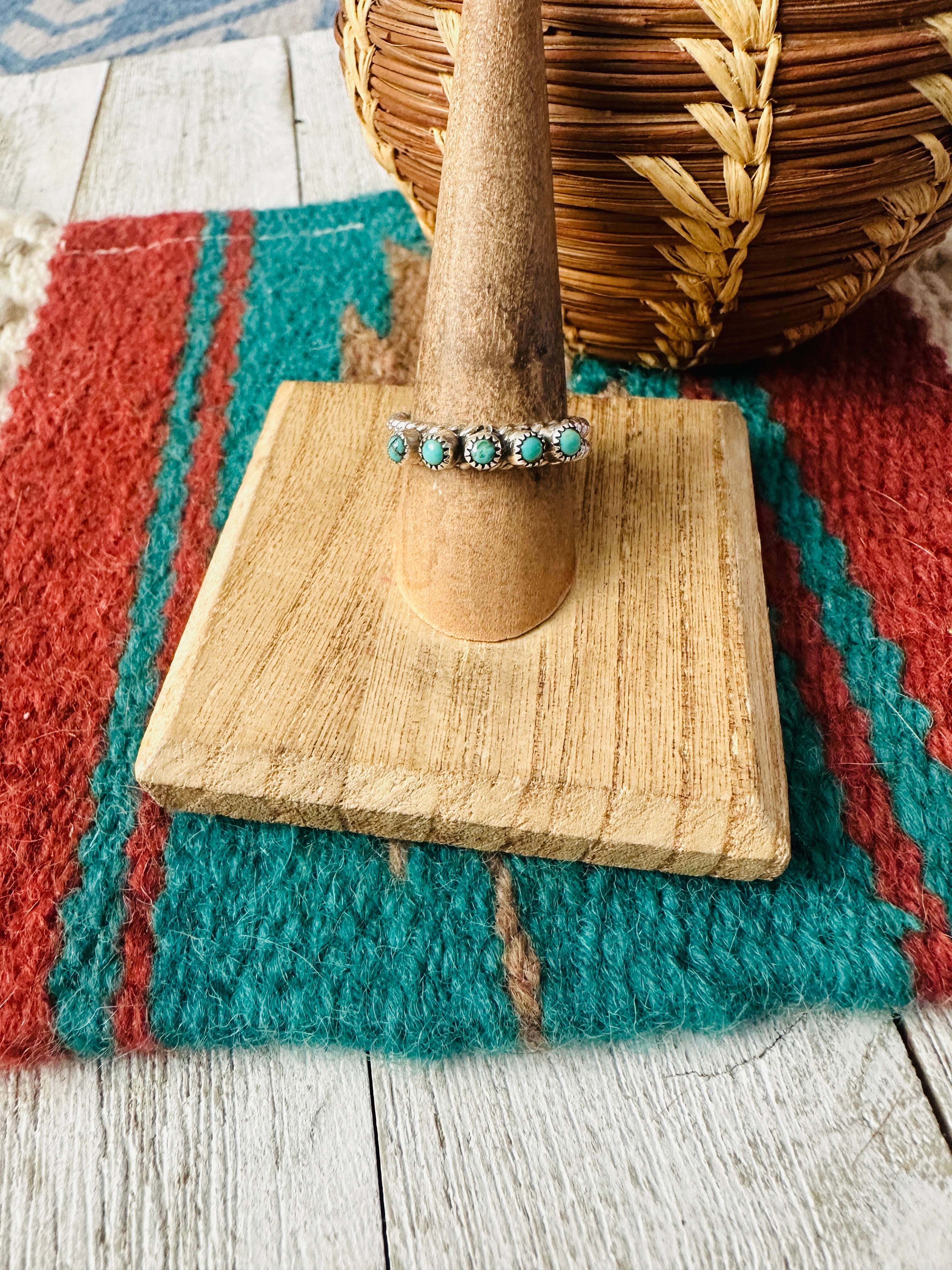 Navajo Sterling Silver & Turquoise Twisted Band Ring