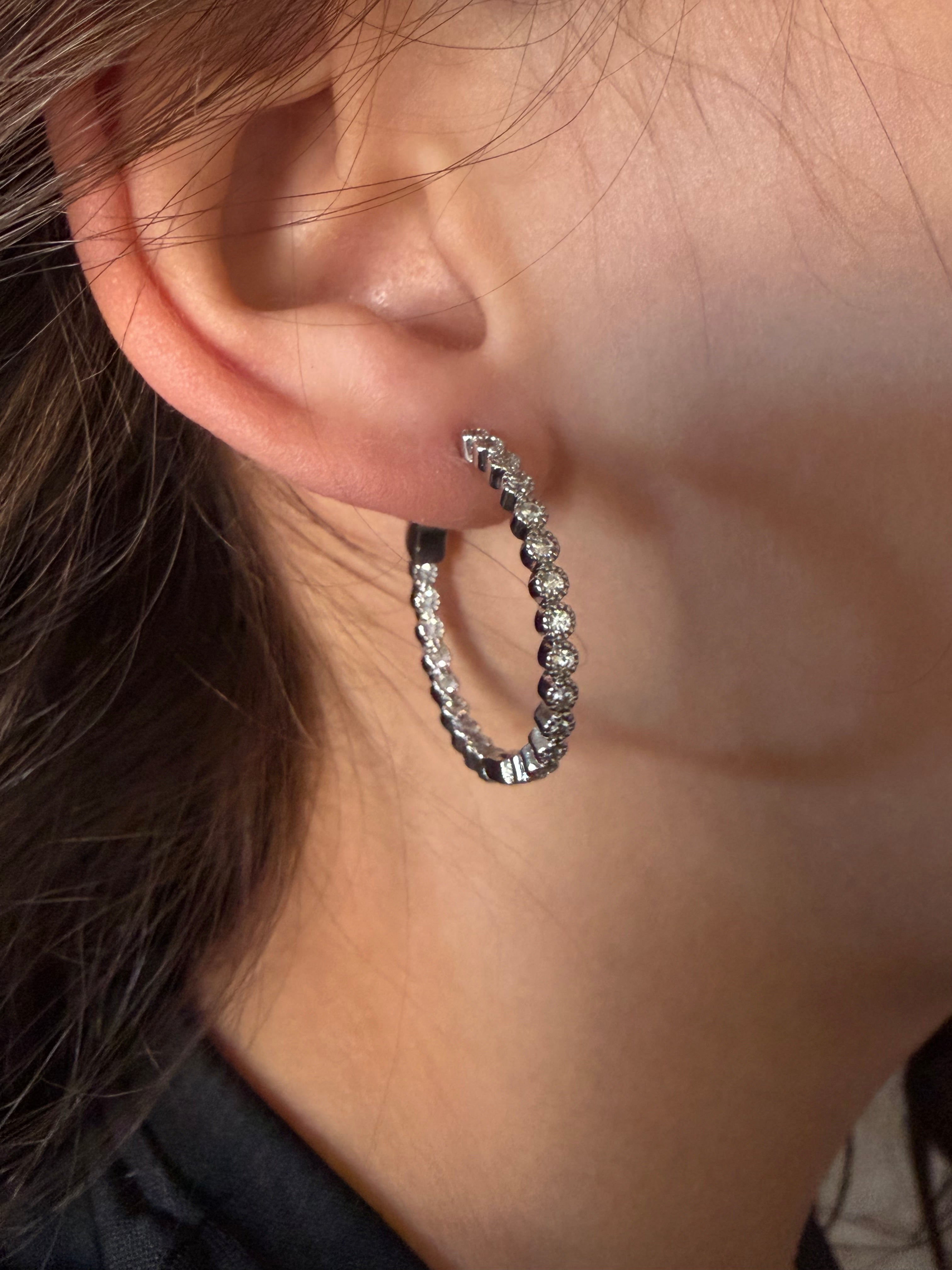 Silver Plated 1" Medium CZ Hoop Earrings